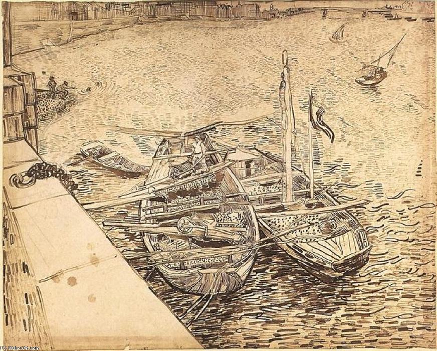 Wikoo.org - موسوعة الفنون الجميلة - اللوحة، العمل الفني Vincent Van Gogh - Quay with Men Unloading Sand Barges