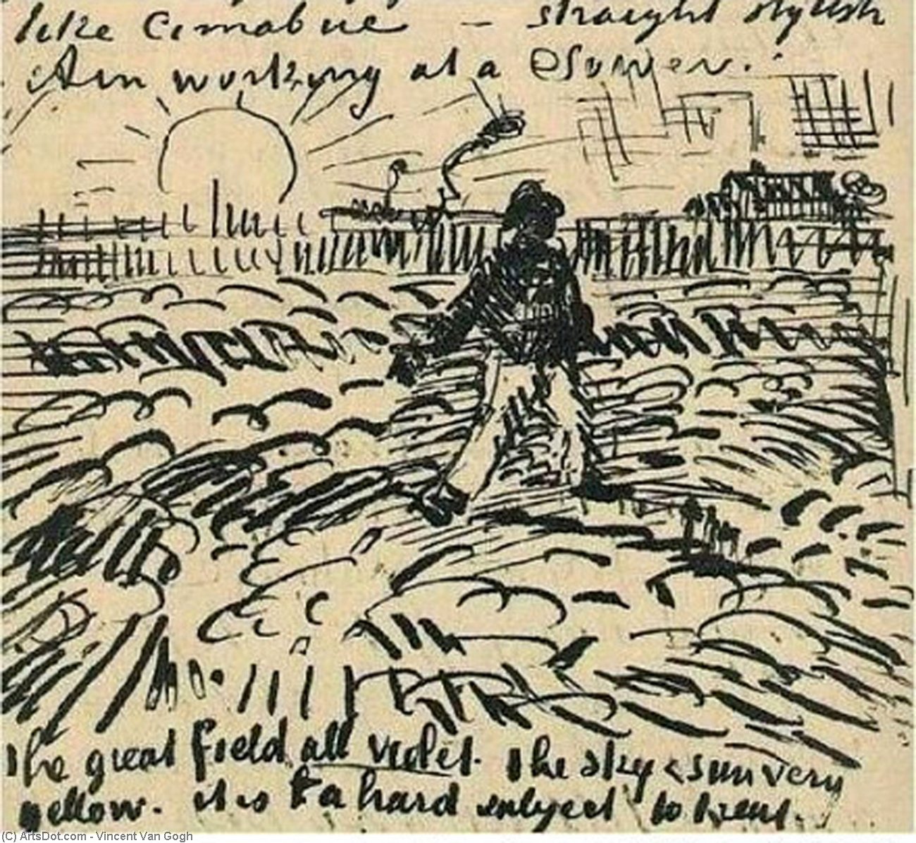 Wikioo.org - The Encyclopedia of Fine Arts - Painting, Artwork by Vincent Van Gogh - Sower with Setting Sun