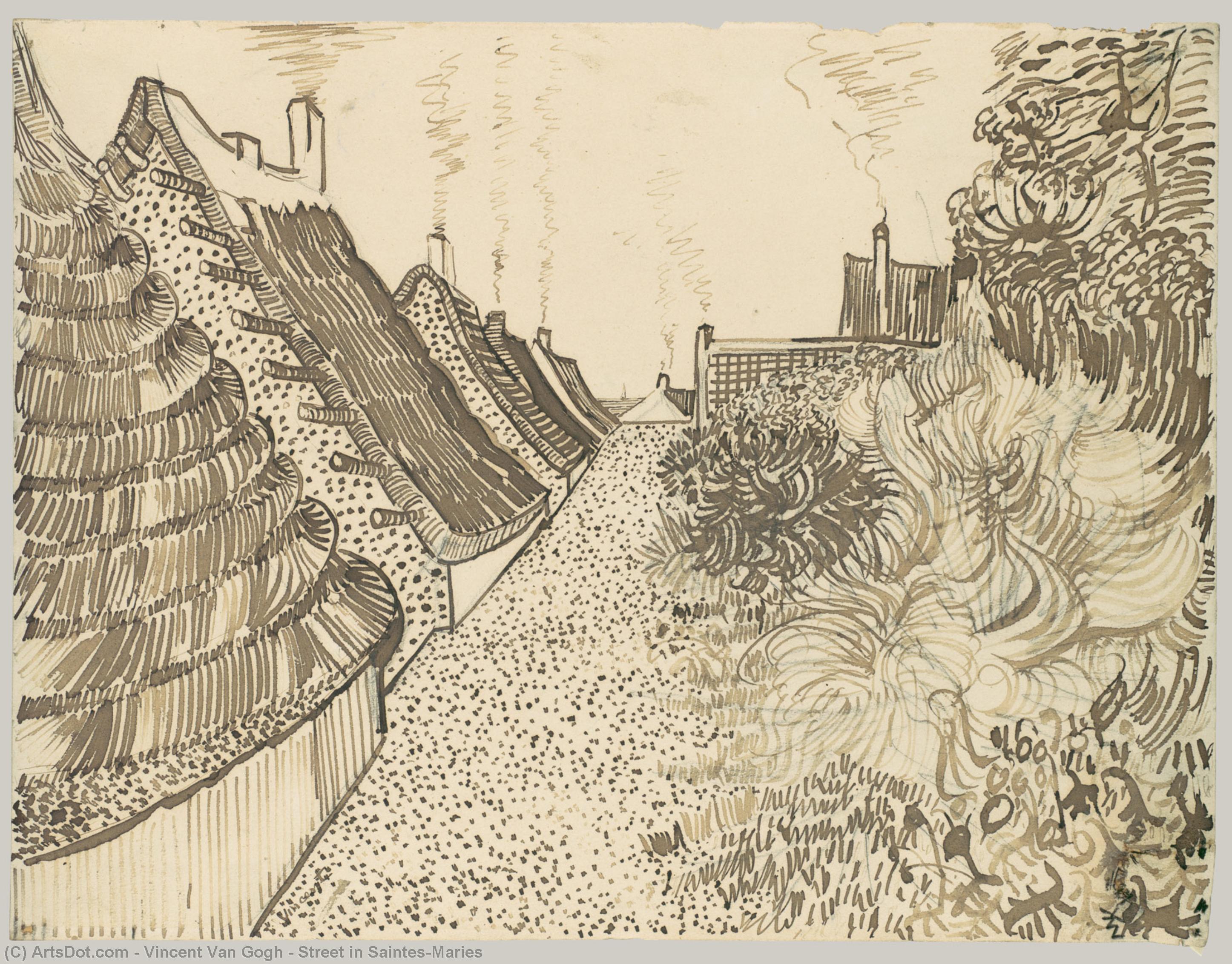 Wikoo.org - موسوعة الفنون الجميلة - اللوحة، العمل الفني Vincent Van Gogh - Street in Saintes-Maries