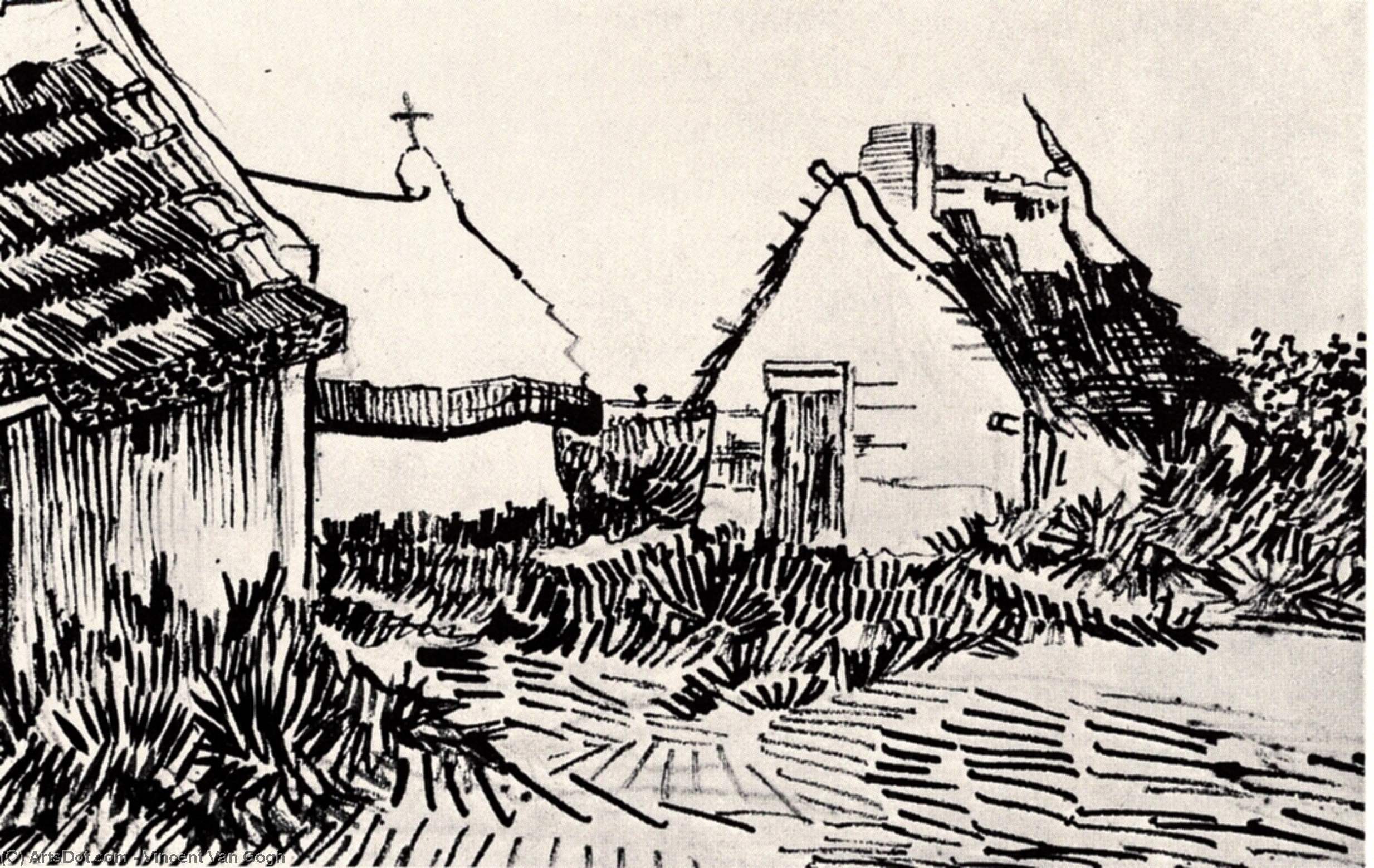 Wikoo.org - موسوعة الفنون الجميلة - اللوحة، العمل الفني Vincent Van Gogh - Three Cottages in Saintes-Maries