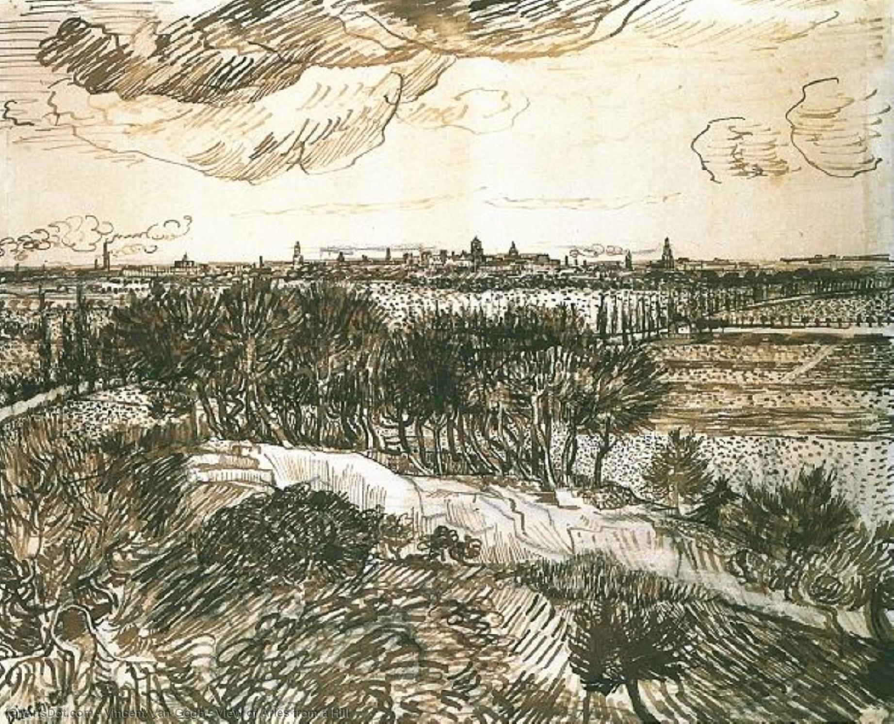 Wikoo.org - موسوعة الفنون الجميلة - اللوحة، العمل الفني Vincent Van Gogh - View of Arles from a Hill