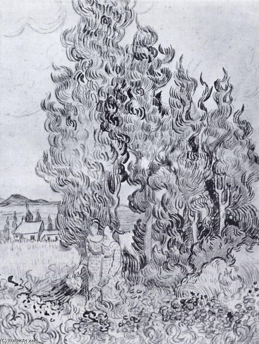 Wikoo.org - موسوعة الفنون الجميلة - اللوحة، العمل الفني Vincent Van Gogh - Cypresses
