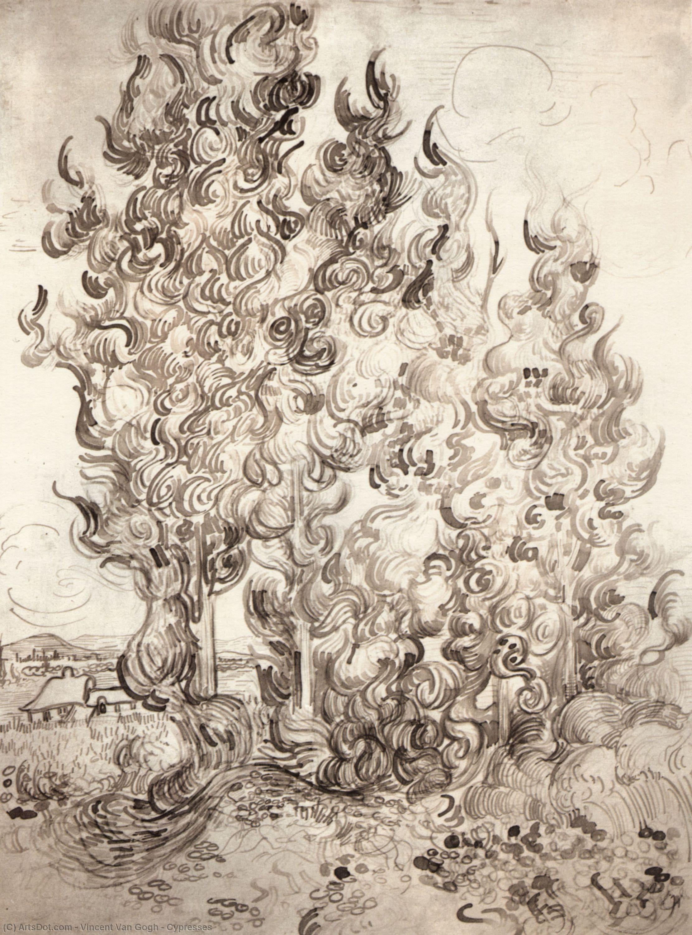 WikiOO.org - Encyclopedia of Fine Arts - Maľba, Artwork Vincent Van Gogh - Cypresses