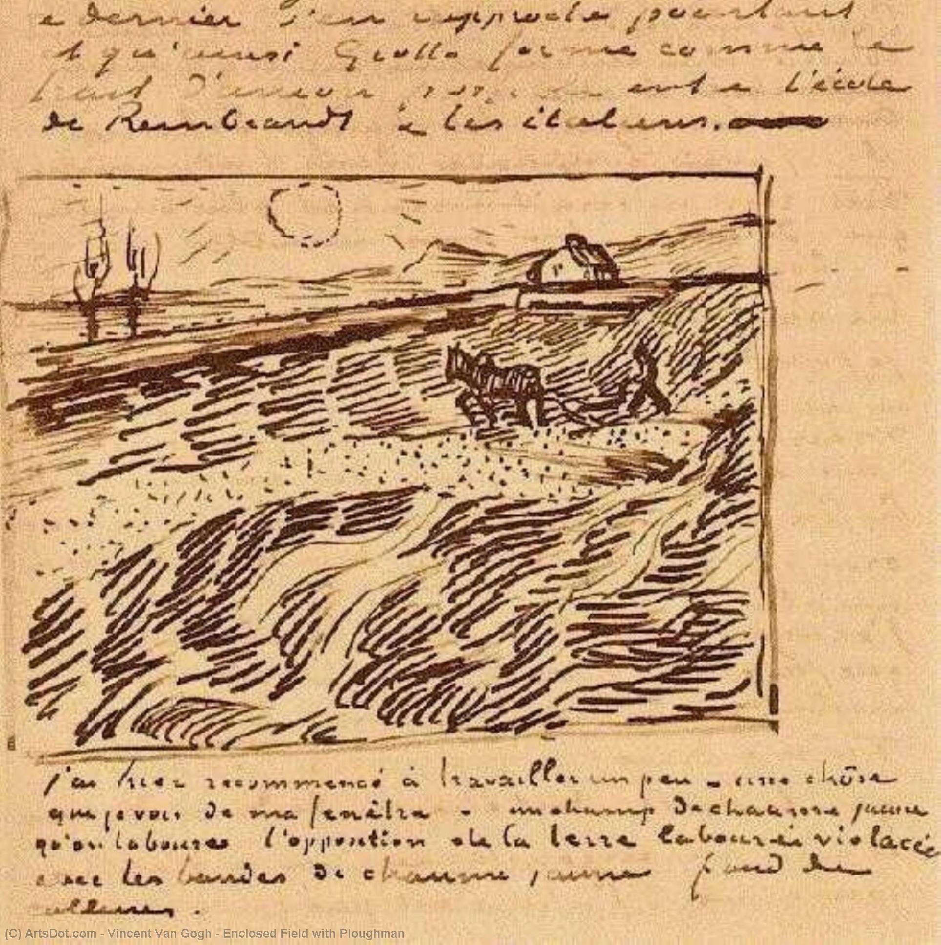 Wikioo.org - The Encyclopedia of Fine Arts - Painting, Artwork by Vincent Van Gogh - Enclosed Field with Ploughman