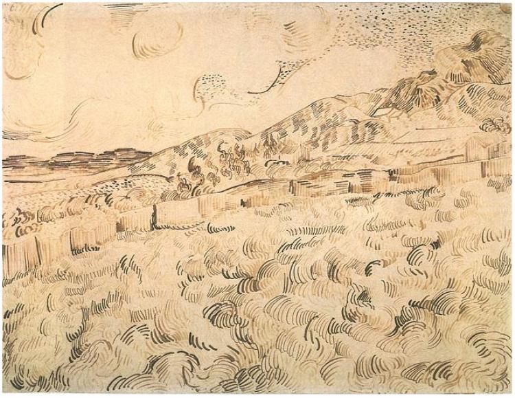 Wikioo.org - The Encyclopedia of Fine Arts - Painting, Artwork by Vincent Van Gogh - Mountain Landscape Seen across the Walls