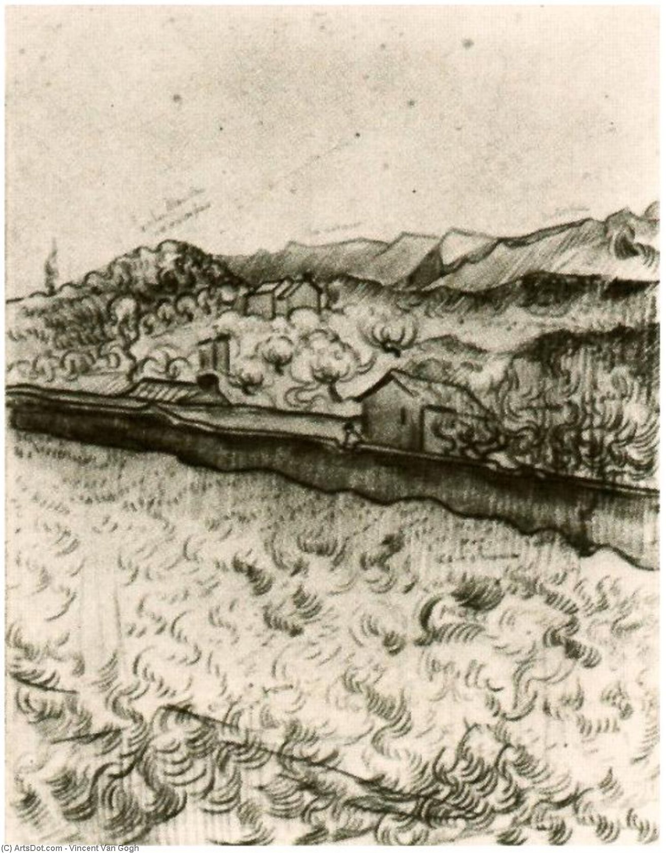 WikiOO.org - Енциклопедия за изящни изкуства - Живопис, Произведения на изкуството Vincent Van Gogh - Mountain Landscape Seen across the Walls 2