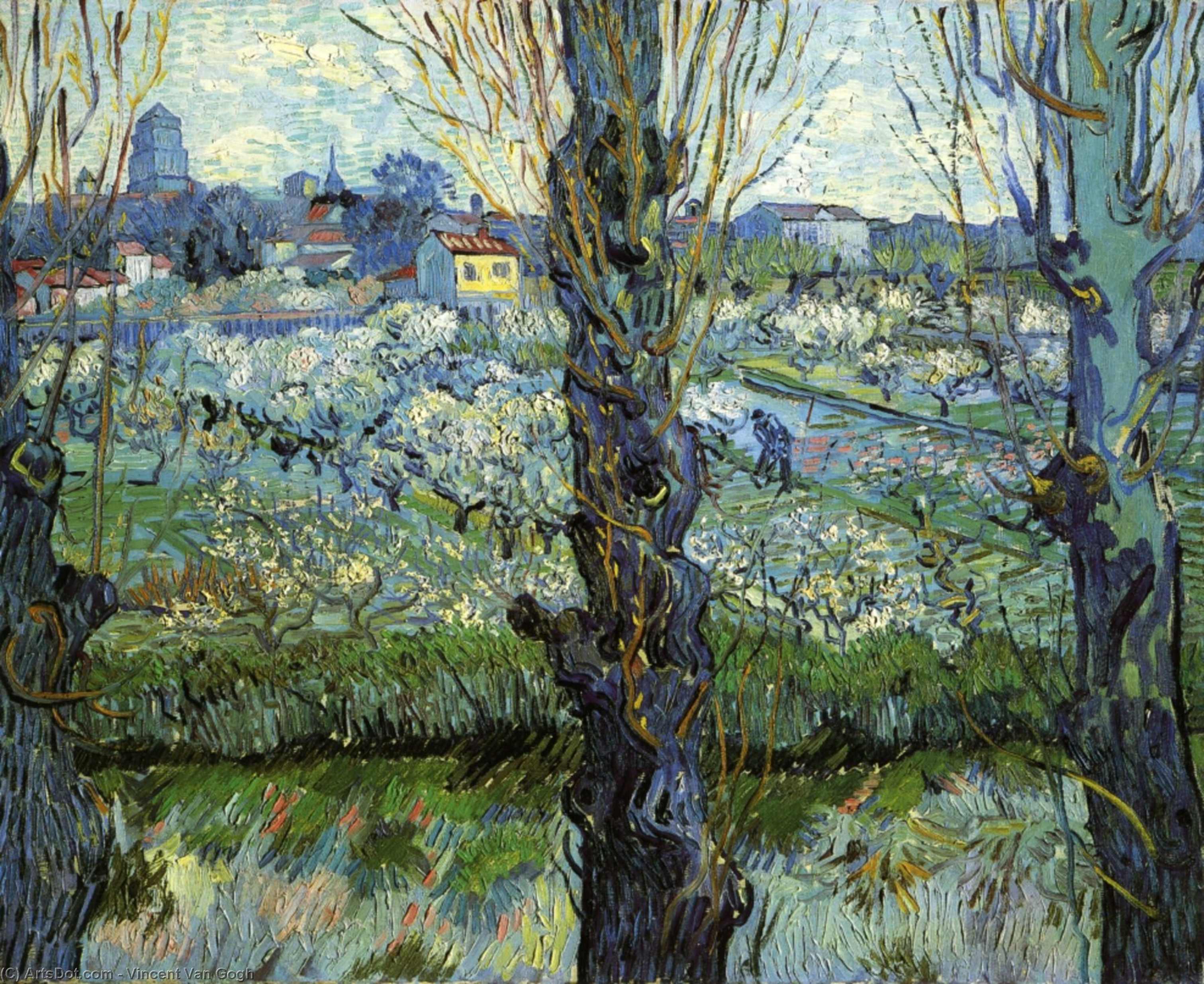 WikiOO.org - Encyclopedia of Fine Arts - Lukisan, Artwork Vincent Van Gogh - Orchard in Bloom with Poplars
