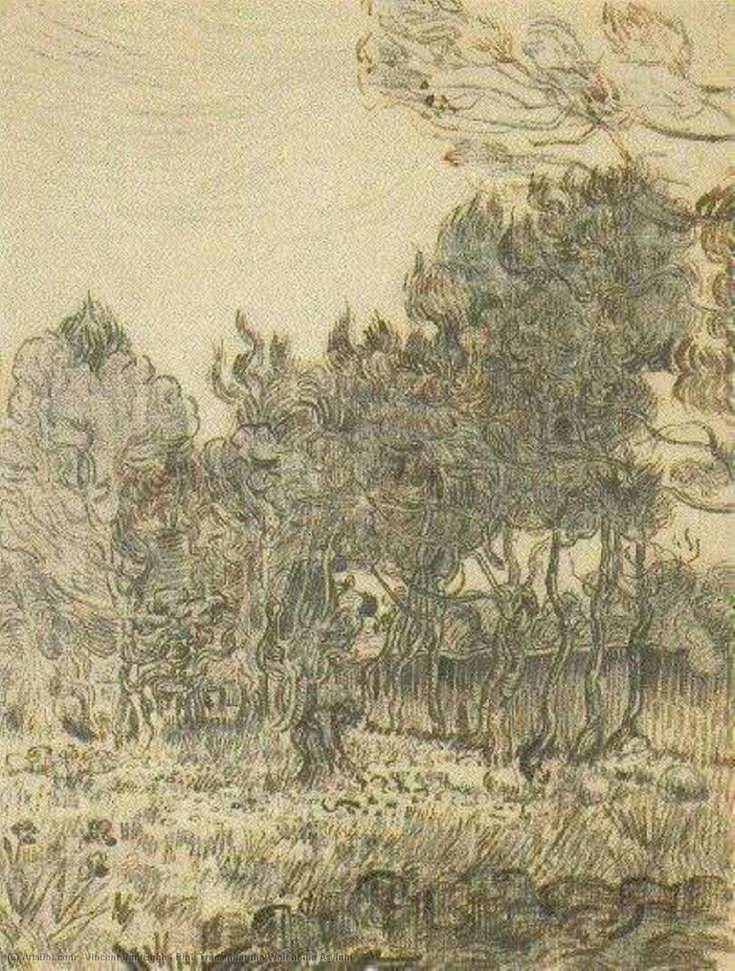 Wikioo.org - The Encyclopedia of Fine Arts - Painting, Artwork by Vincent Van Gogh - Pine Trees near the Wall of the Asylum