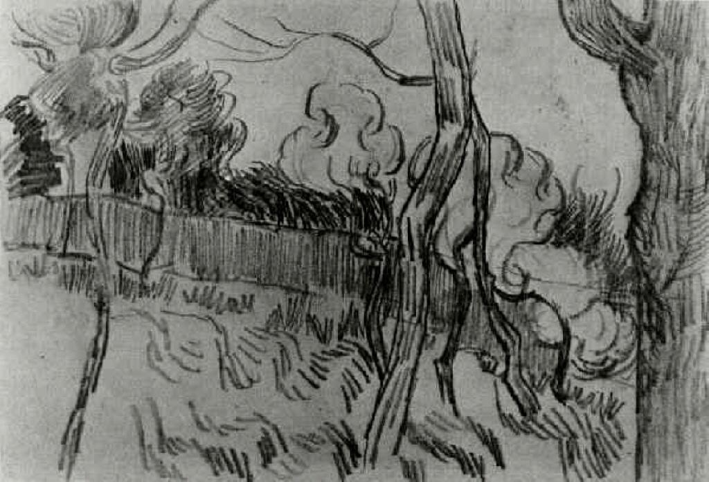 WikiOO.org - Енциклопедия за изящни изкуства - Живопис, Произведения на изкуството Vincent Van Gogh - Pine Trees Seen against the Wall of the Asylum