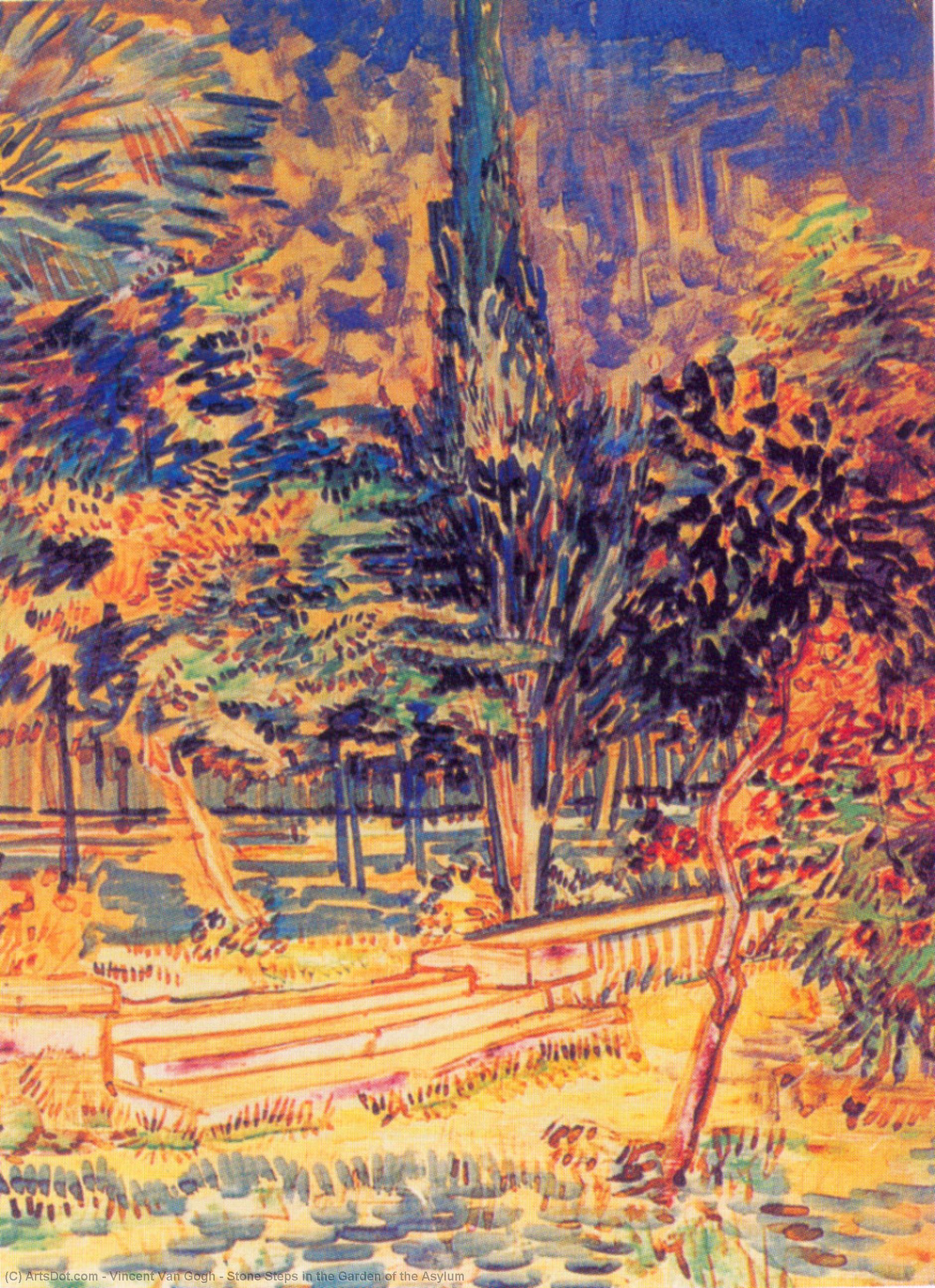WikiOO.org - Enciclopedia of Fine Arts - Pictura, lucrări de artă Vincent Van Gogh - Stone Steps in the Garden of the Asylum