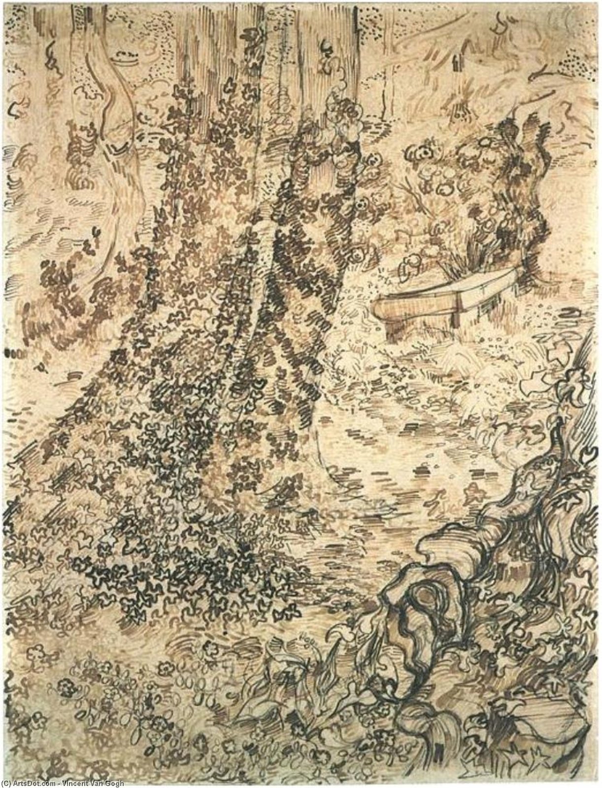 WikiOO.org - Enciklopedija dailės - Tapyba, meno kuriniai Vincent Van Gogh - Trees with Ivy