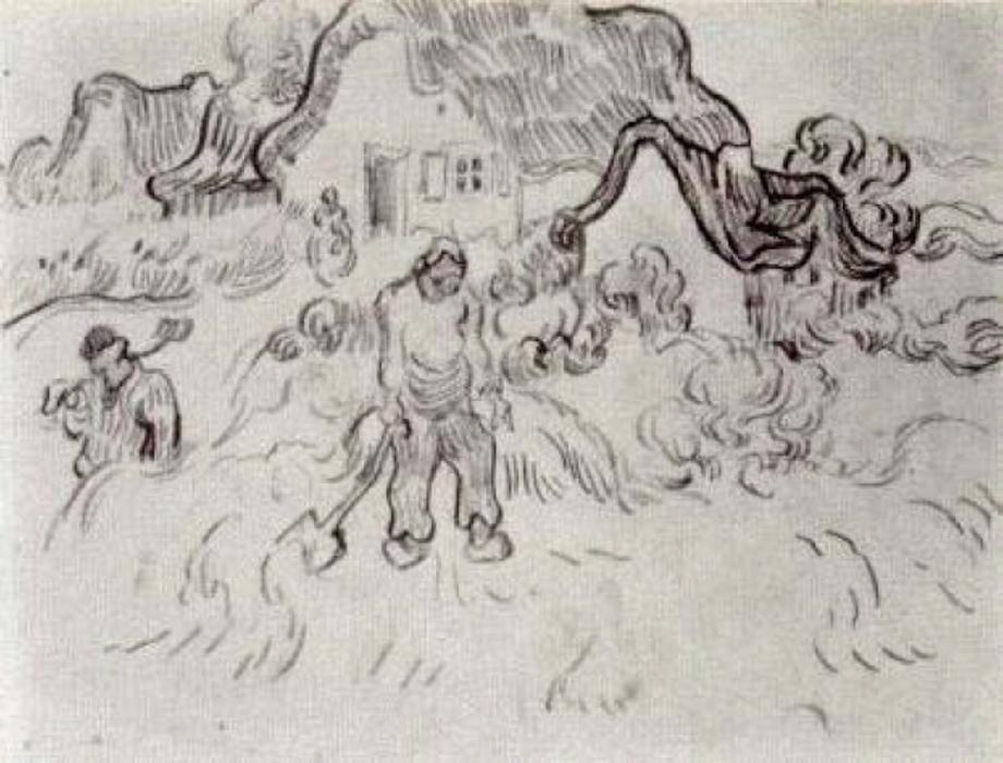 WikiOO.org - Enciklopedija likovnih umjetnosti - Slikarstvo, umjetnička djela Vincent Van Gogh - Cottages with Three Figures