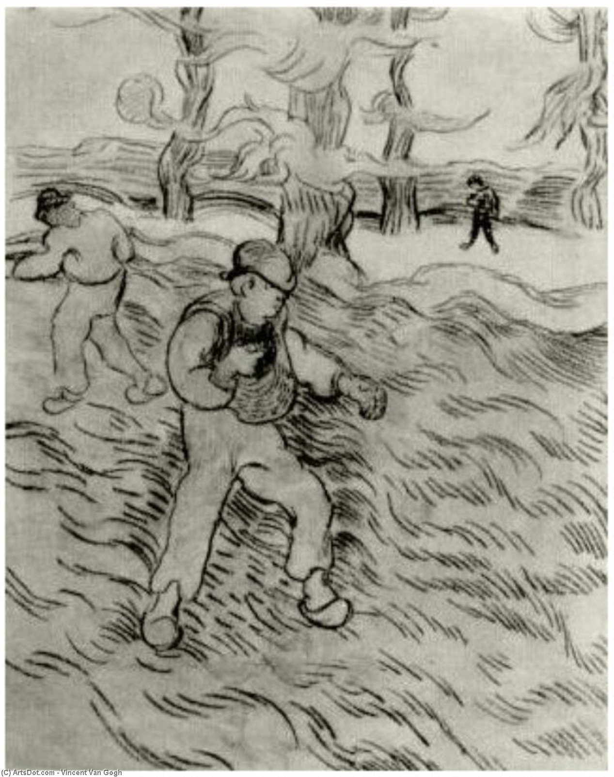 Wikioo.org - Bách khoa toàn thư về mỹ thuật - Vẽ tranh, Tác phẩm nghệ thuật Vincent Van Gogh - Field with Two Sowers and Trees