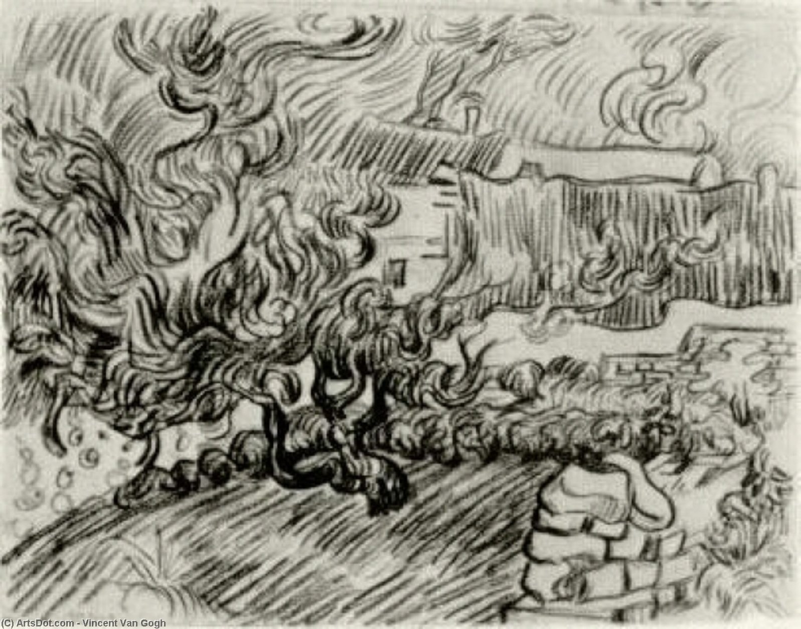WikiOO.org - Enciklopedija likovnih umjetnosti - Slikarstvo, umjetnička djela Vincent Van Gogh - Houses among Trees