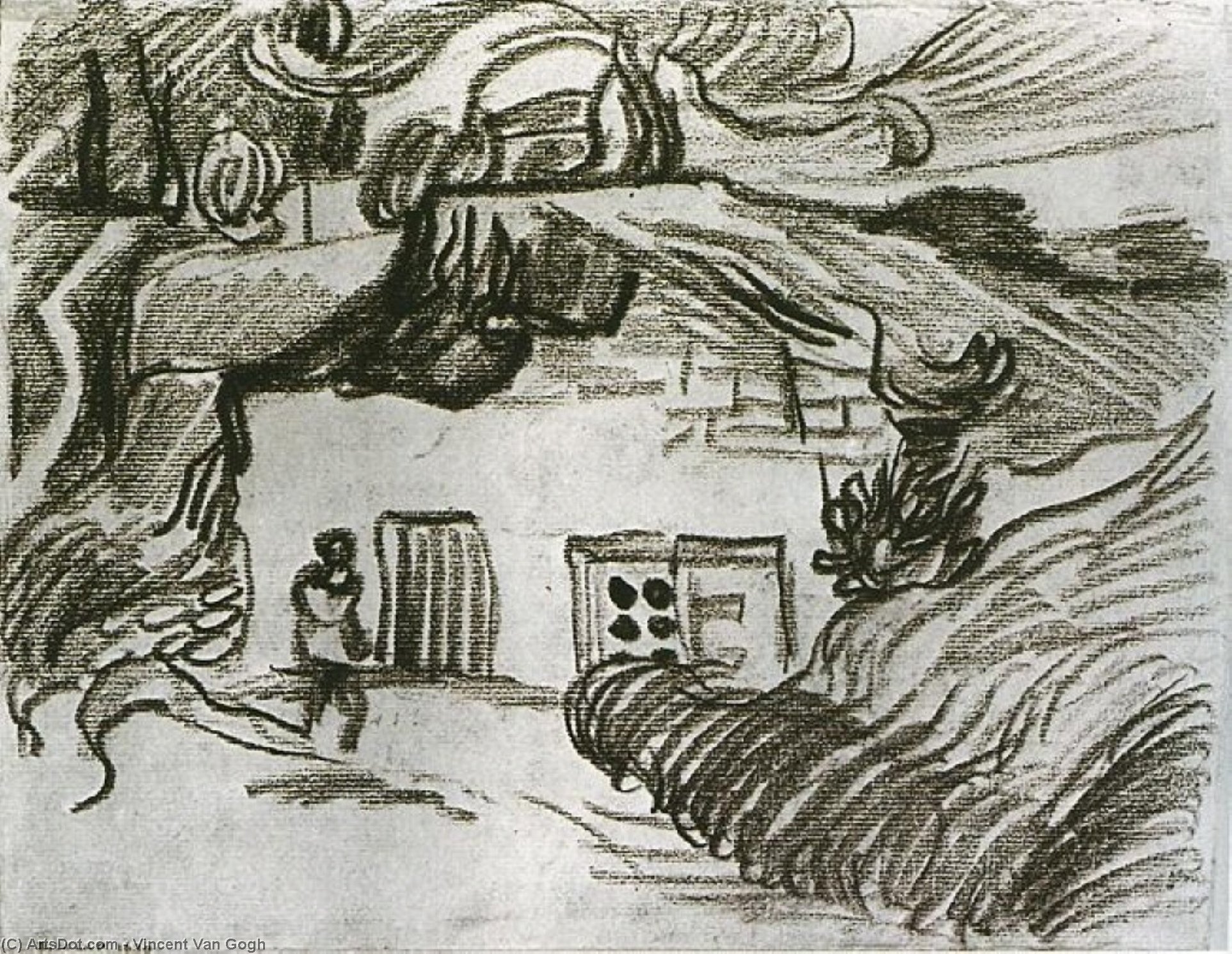 WikiOO.org - Güzel Sanatlar Ansiklopedisi - Resim, Resimler Vincent Van Gogh - Houses among Trees with a Figure