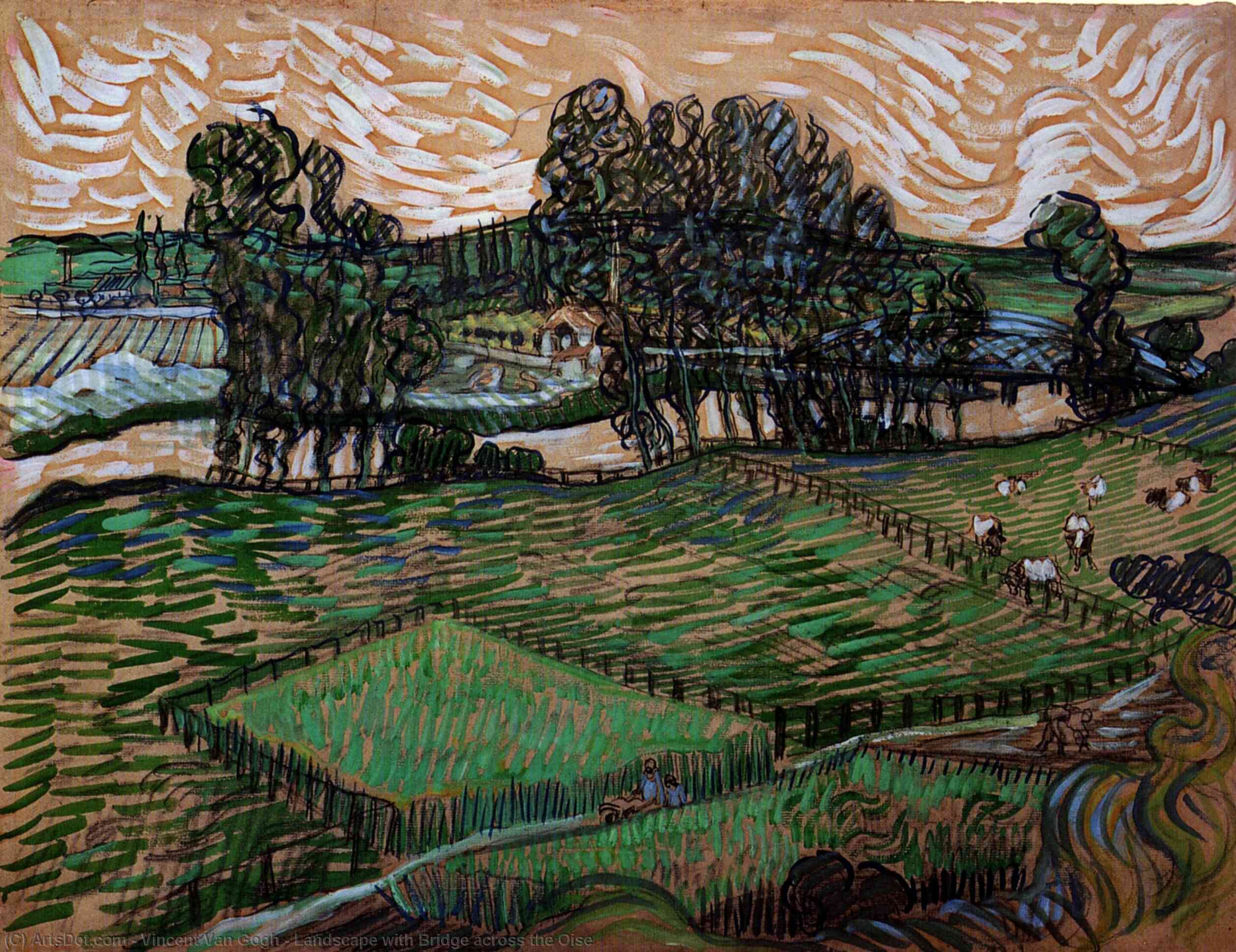 WikiOO.org - אנציקלופדיה לאמנויות יפות - ציור, יצירות אמנות Vincent Van Gogh - Landscape with Bridge across the Oise