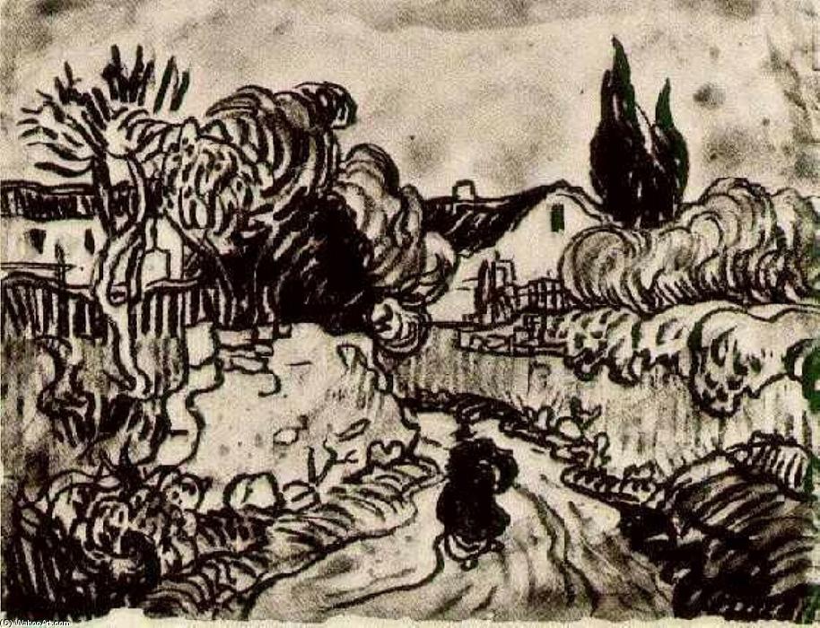 Wikioo.org - Bách khoa toàn thư về mỹ thuật - Vẽ tranh, Tác phẩm nghệ thuật Vincent Van Gogh - Landscape with Houses among Trees and a Figure
