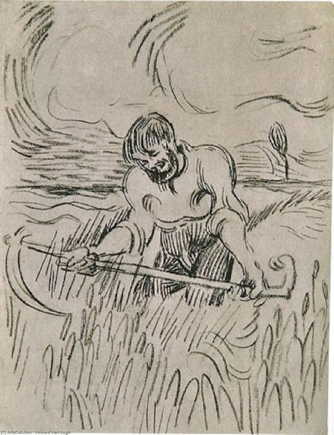 Wikoo.org - موسوعة الفنون الجميلة - اللوحة، العمل الفني Vincent Van Gogh - Man with Scythe in Wheat Field