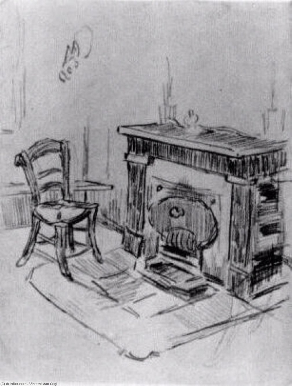 Wikioo.org - The Encyclopedia of Fine Arts - Painting, Artwork by Vincent Van Gogh - Mantelpiece with Chair