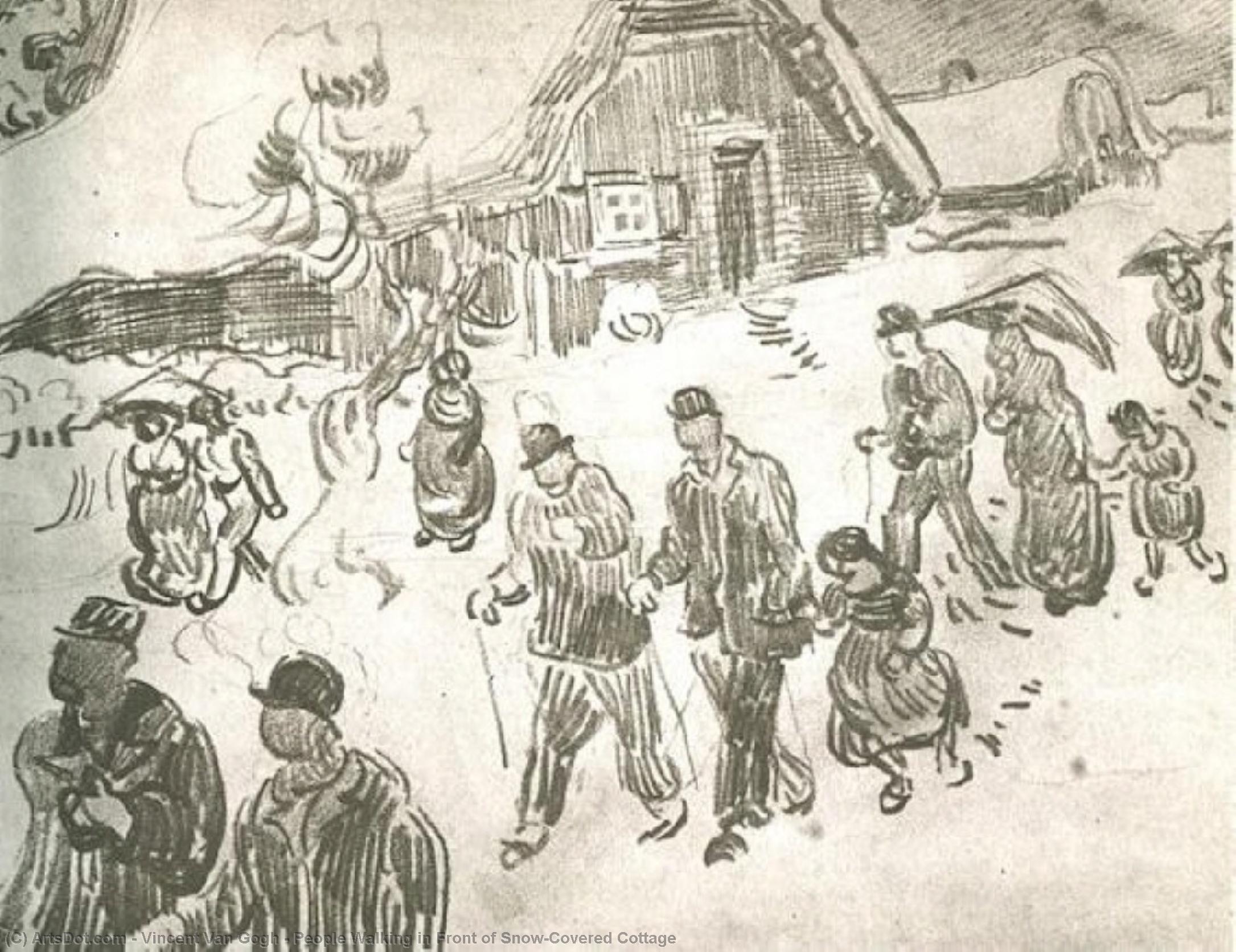 Wikioo.org - The Encyclopedia of Fine Arts - Painting, Artwork by Vincent Van Gogh - People Walking in Front of Snow-Covered Cottage