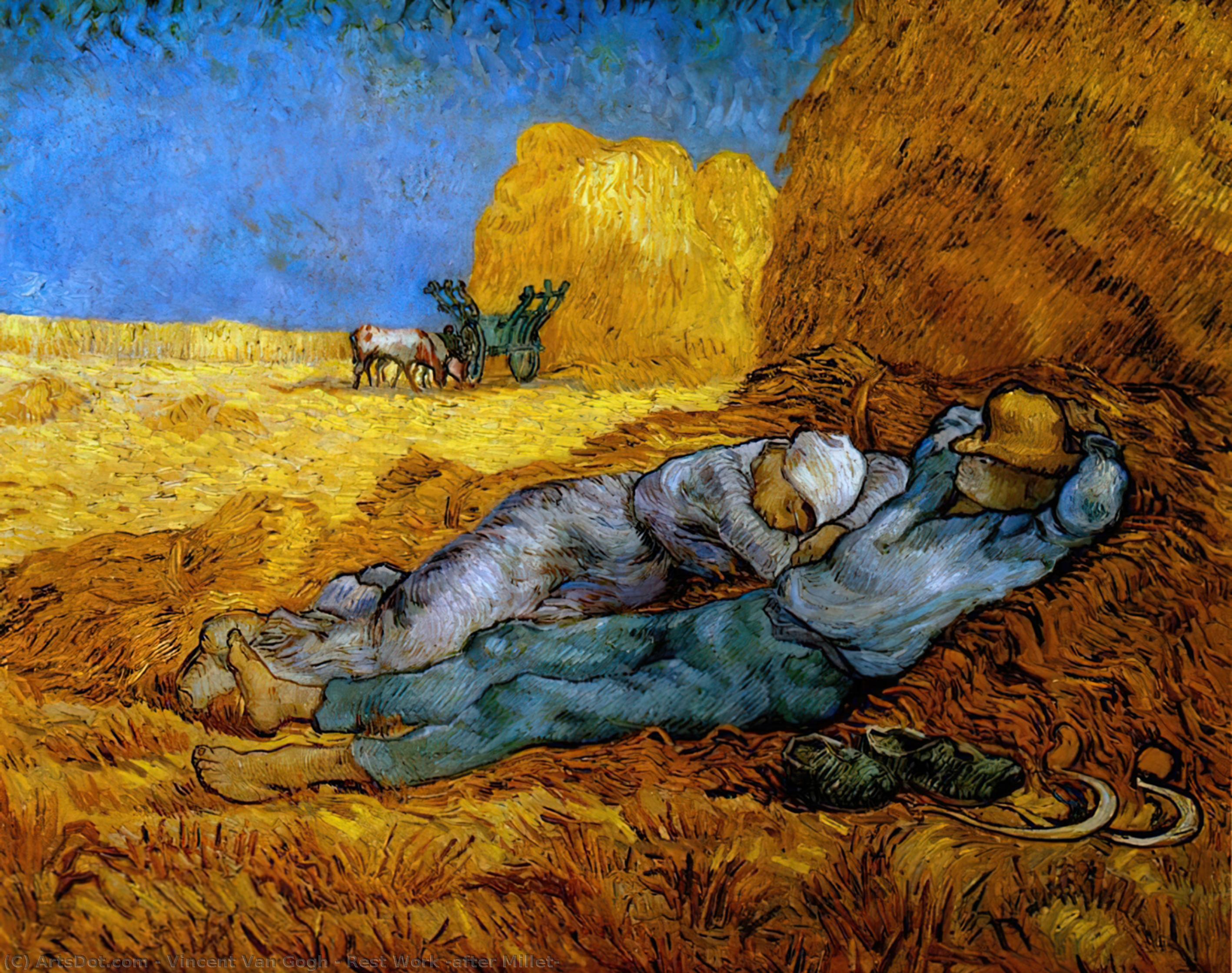 WikiOO.org - Енциклопедія образотворчого мистецтва - Живопис, Картини
 Vincent Van Gogh - Noon - Rest from Work (after Millet)