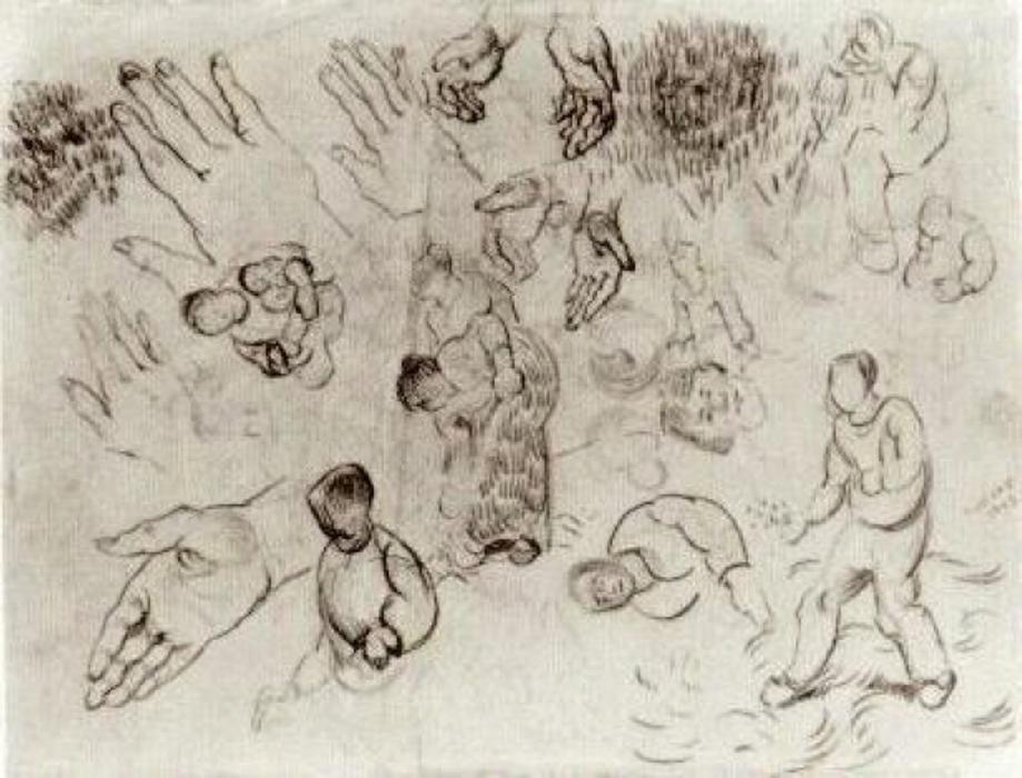 WikiOO.org - Encyclopedia of Fine Arts - Festés, Grafika Vincent Van Gogh - Sheet with Hands and Several Figures