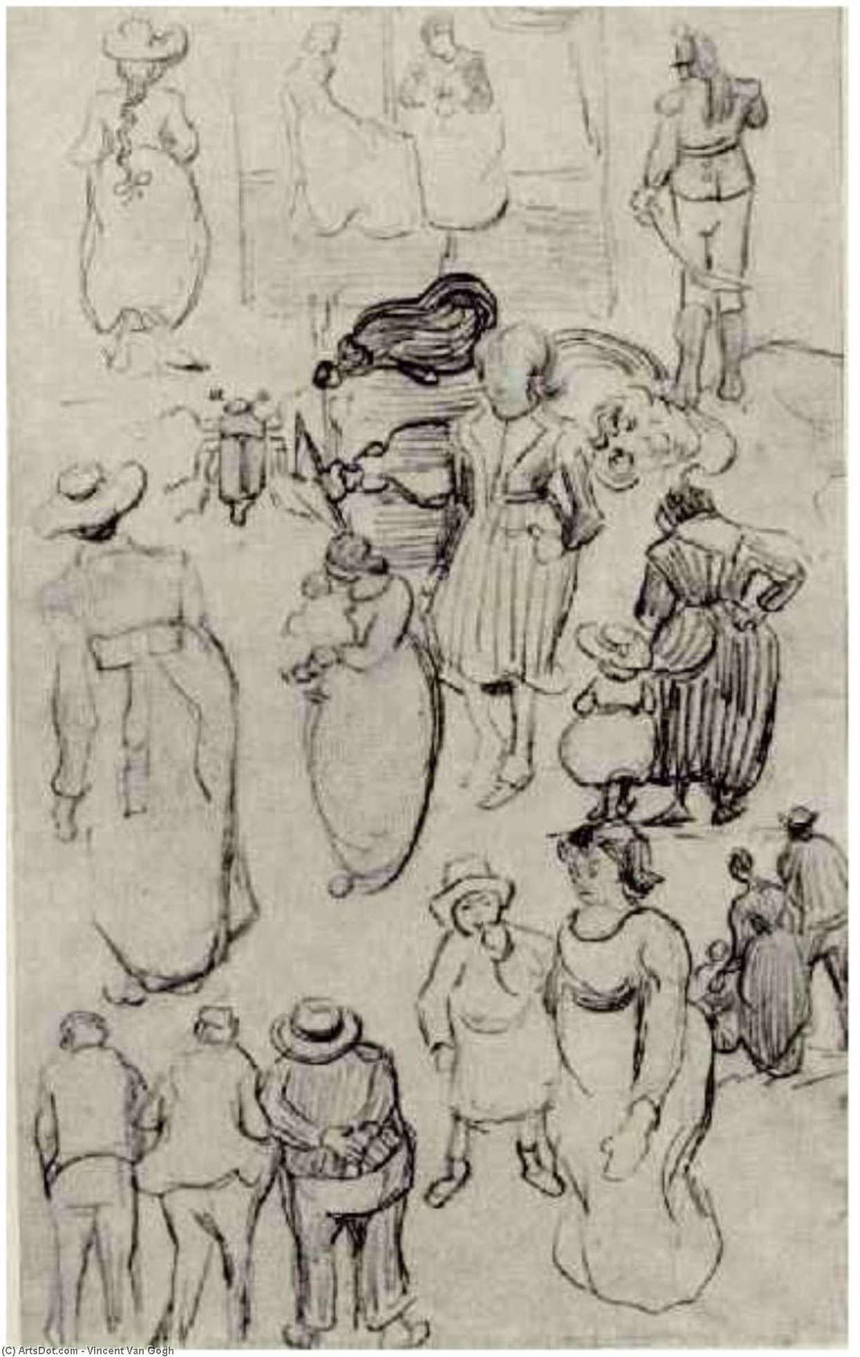 Wikioo.org - The Encyclopedia of Fine Arts - Painting, Artwork by Vincent Van Gogh - Sheet with Many Sketches of Figures