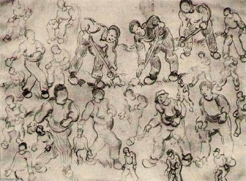 Wikioo.org - The Encyclopedia of Fine Arts - Painting, Artwork by Vincent Van Gogh - Sheet with Numerous Figure Sketches