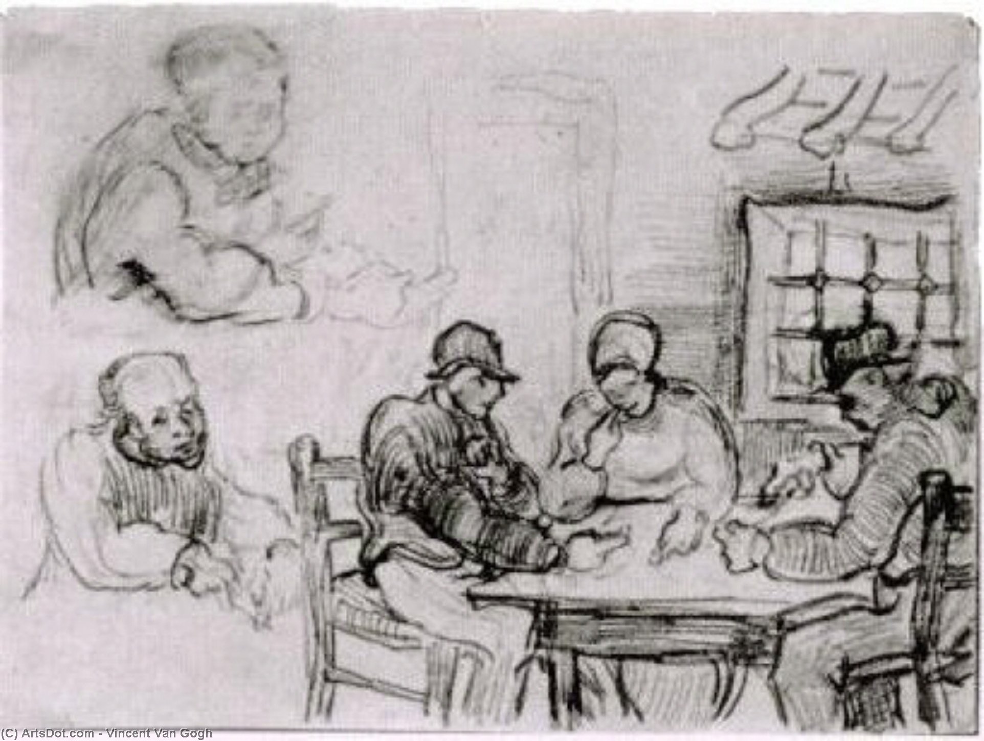Wikioo.org - The Encyclopedia of Fine Arts - Painting, Artwork by Vincent Van Gogh - Sheet with Peasants Eating and Other Figures