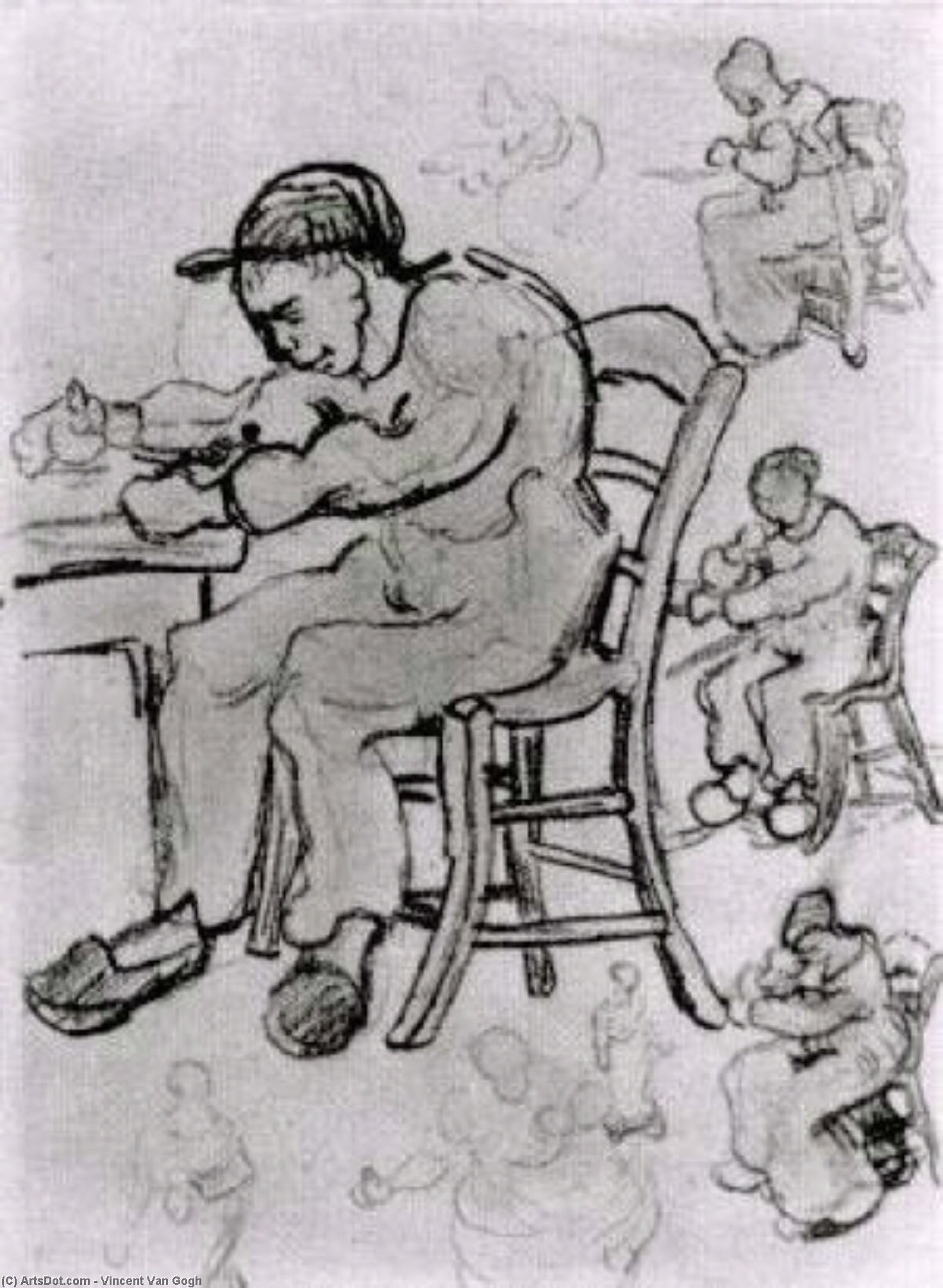Wikioo.org - The Encyclopedia of Fine Arts - Painting, Artwork by Vincent Van Gogh - Sheet with People Sitting on Chairs