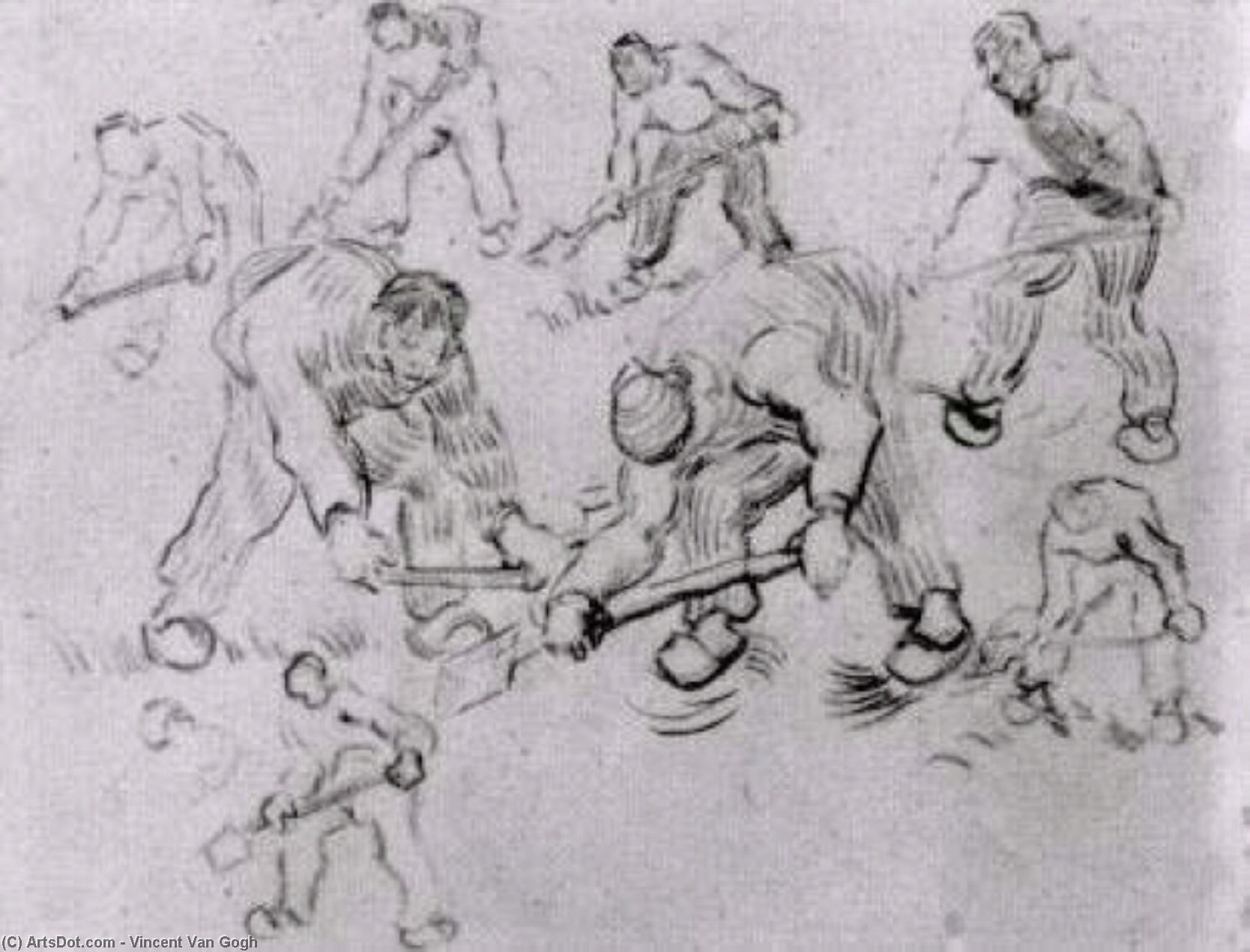 WikiOO.org - Енциклопедия за изящни изкуства - Живопис, Произведения на изкуството Vincent Van Gogh - Sheet with Sketches of Diggers and Other Figures