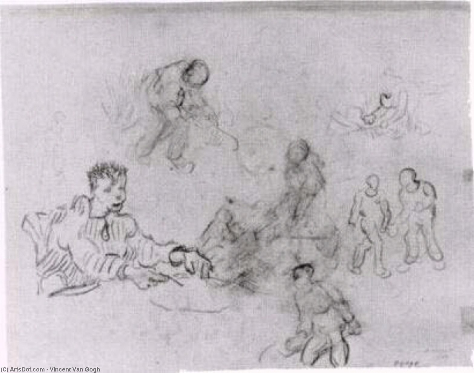 WikiOO.org - Enciklopedija likovnih umjetnosti - Slikarstvo, umjetnička djela Vincent Van Gogh - Sheet with Sketches of Peasants