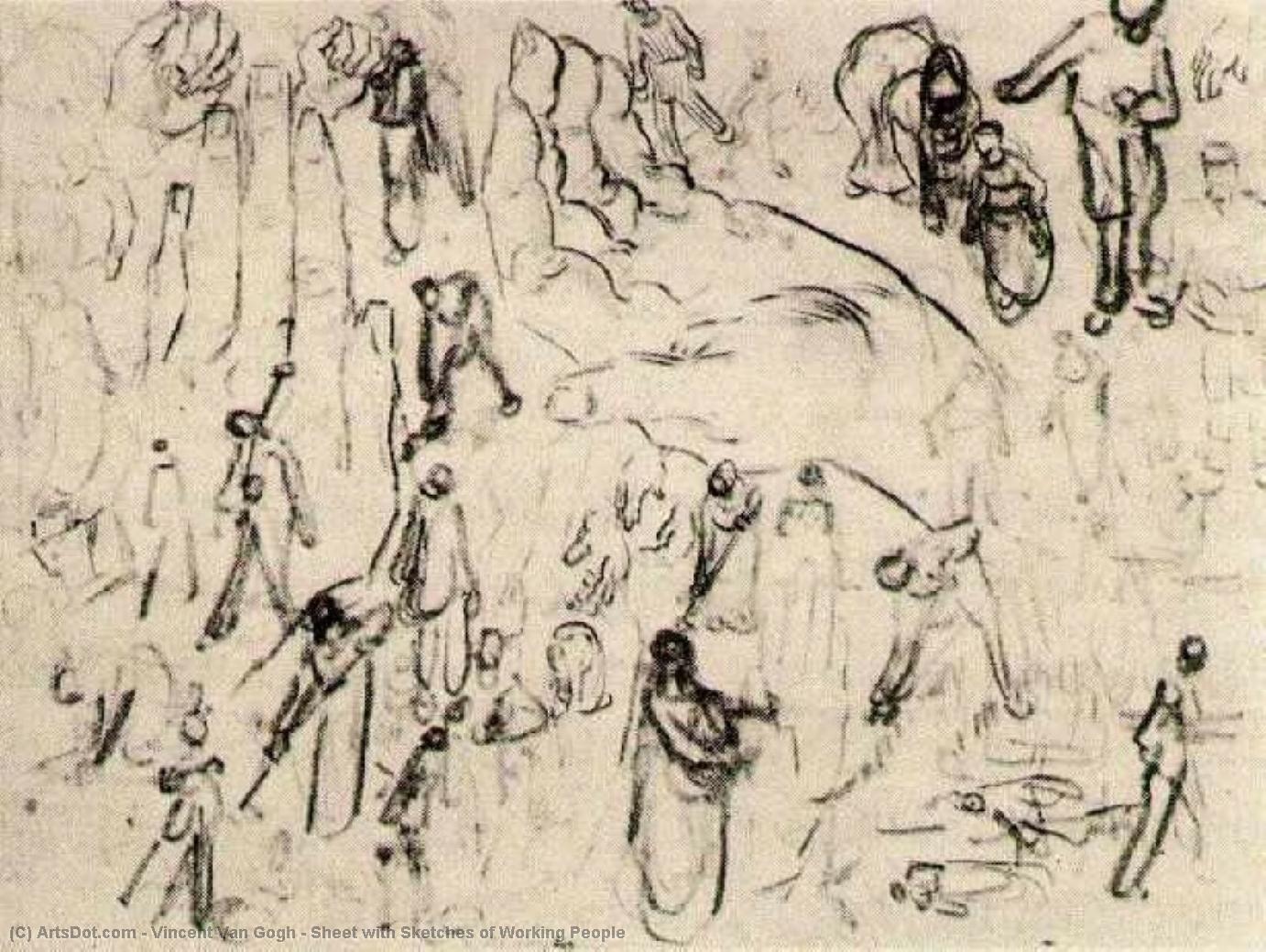 WikiOO.org - Güzel Sanatlar Ansiklopedisi - Resim, Resimler Vincent Van Gogh - Sheet with Sketches of Working People