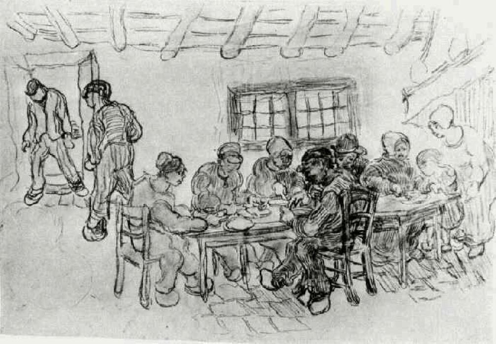 WikiOO.org - Güzel Sanatlar Ansiklopedisi - Resim, Resimler Vincent Van Gogh - Sheet with Two Groups of Peasants at a Meal