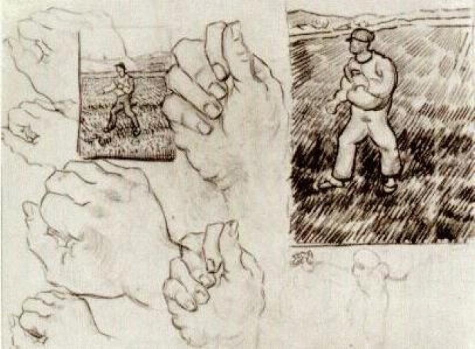 WikiOO.org - Encyclopedia of Fine Arts - Lukisan, Artwork Vincent Van Gogh - Sheet with Two Sowers and Hands