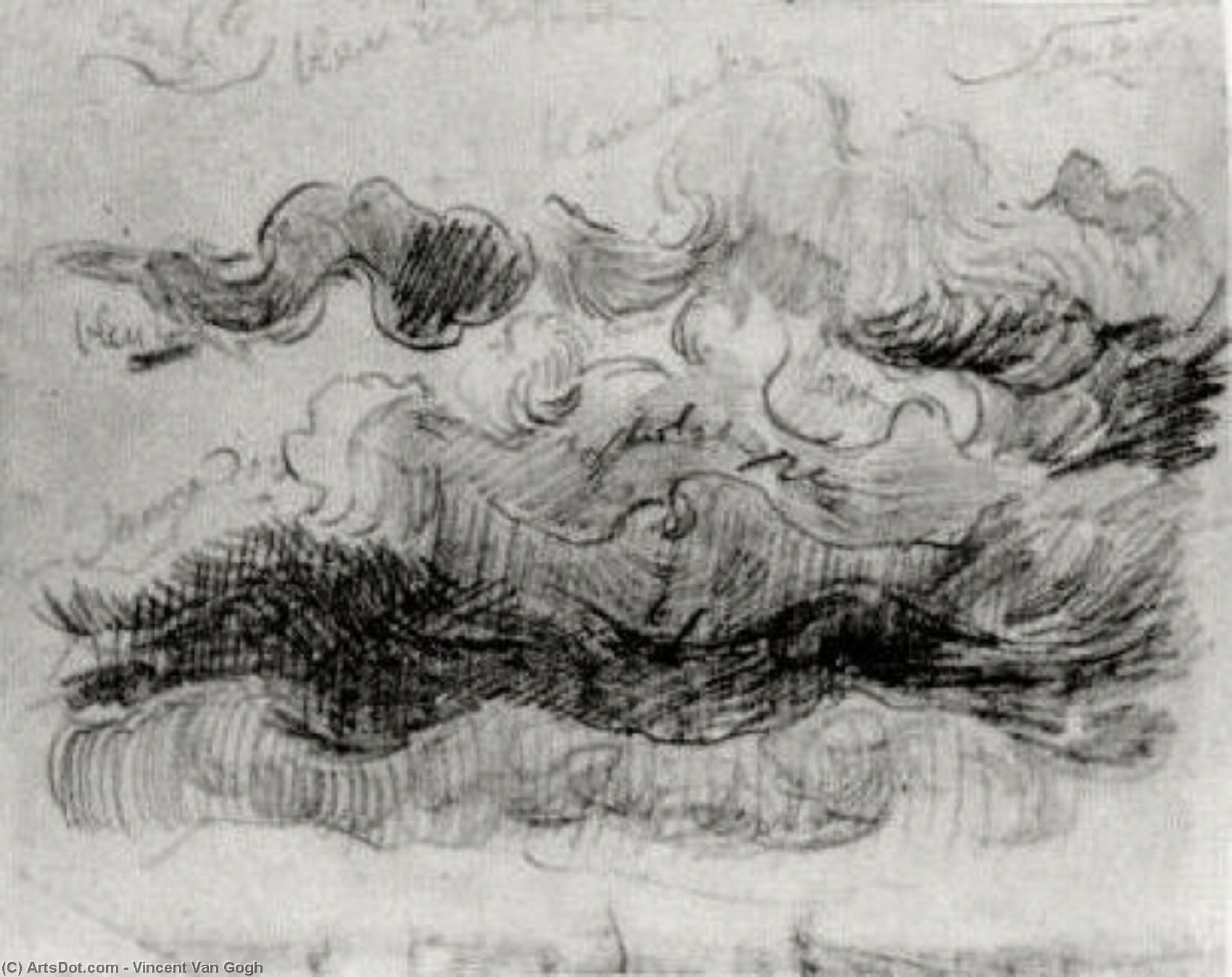 WikiOO.org - Encyclopedia of Fine Arts - Maalaus, taideteos Vincent Van Gogh - Sketch of Clouds with Colour Annotations