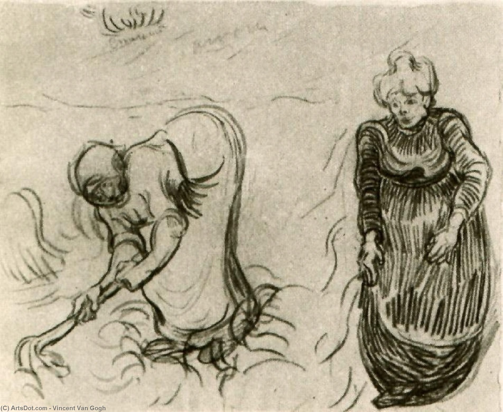 Wikioo.org - The Encyclopedia of Fine Arts - Painting, Artwork by Vincent Van Gogh - Sketch of Two Women