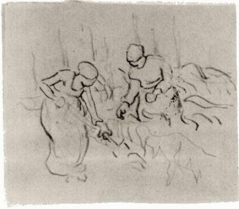 WikiOO.org - Encyclopedia of Fine Arts - Lukisan, Artwork Vincent Van Gogh - Sketch of Women in a Field