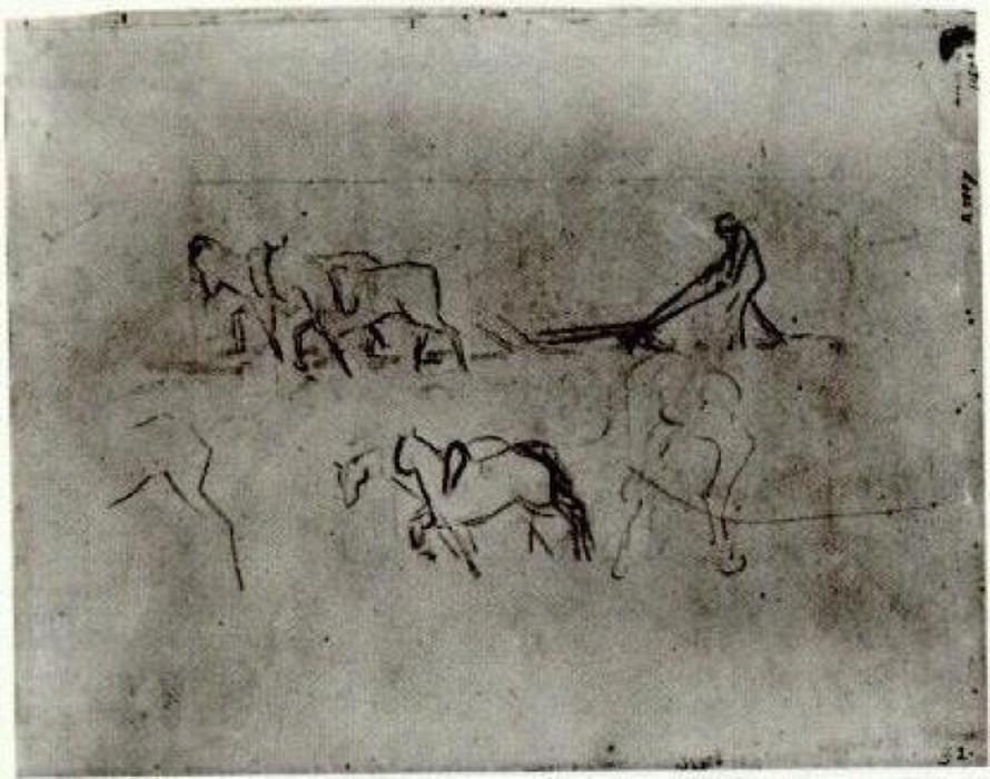 WikiOO.org - Enciklopedija likovnih umjetnosti - Slikarstvo, umjetnička djela Vincent Van Gogh - Sketches of Peasant Plowing with Horses