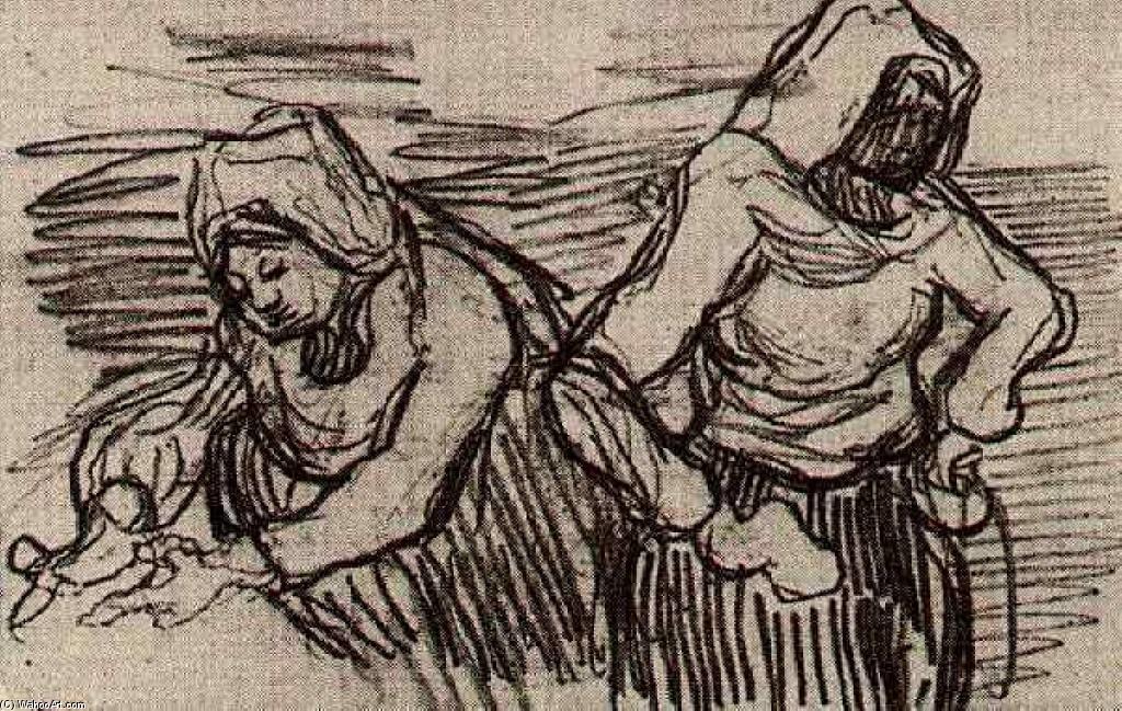 Wikioo.org - Bách khoa toàn thư về mỹ thuật - Vẽ tranh, Tác phẩm nghệ thuật Vincent Van Gogh - Two Women Working in the Field