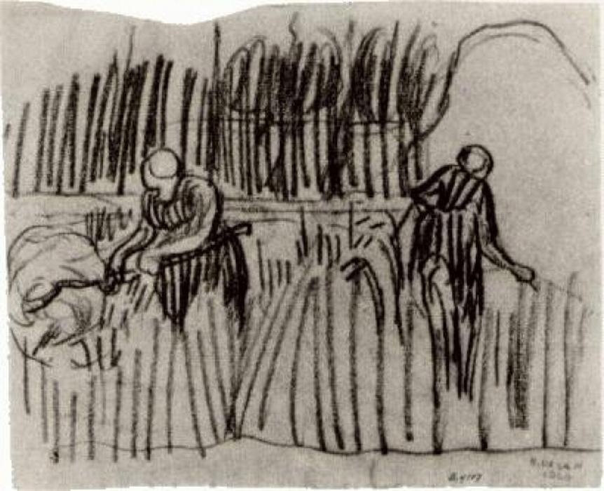 WikiOO.org - Encyclopedia of Fine Arts - Lukisan, Artwork Vincent Van Gogh - Two Women Working in Wheat Field