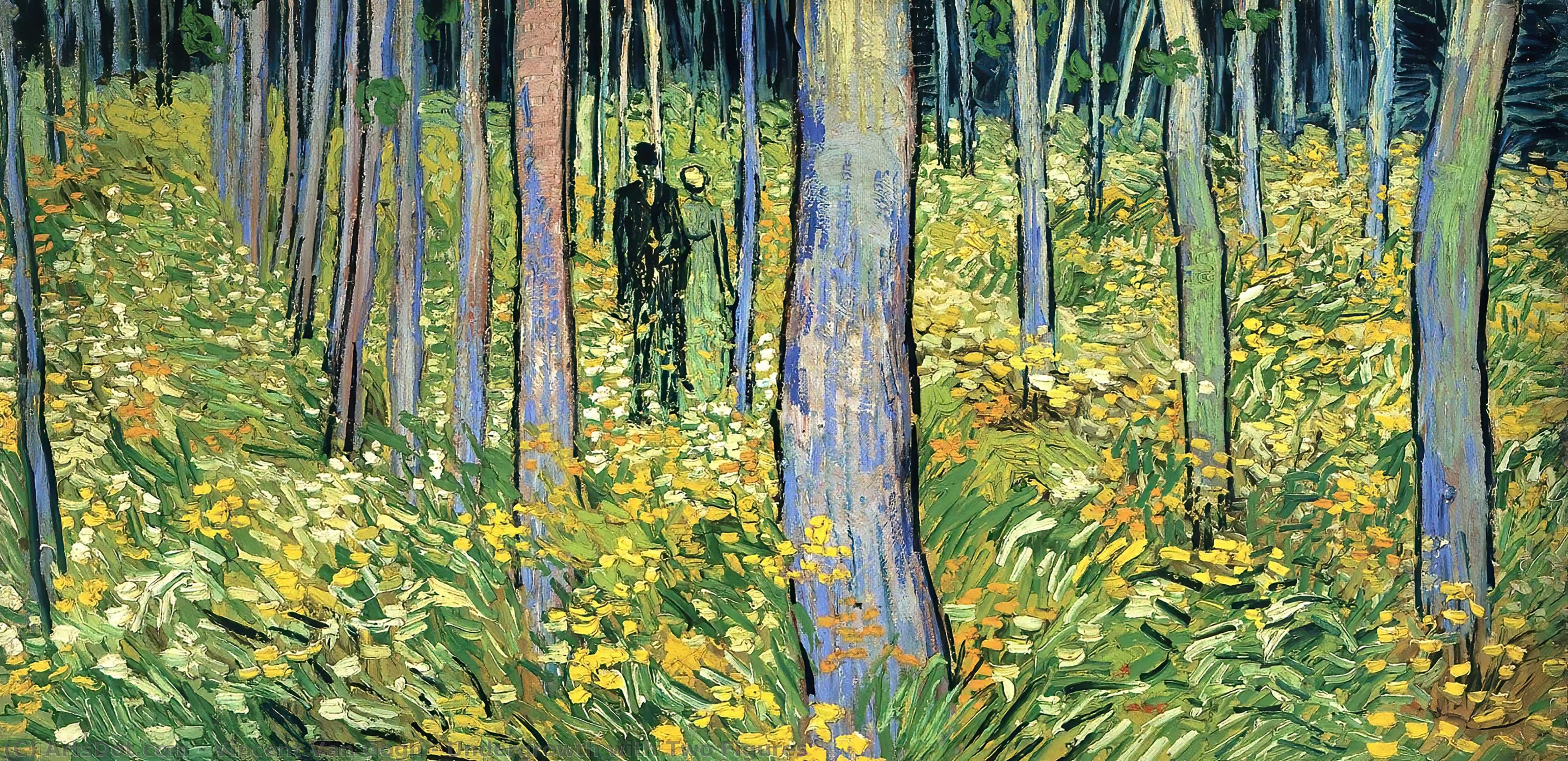 Wikioo.org – L'Enciclopedia delle Belle Arti - Pittura, Opere di Vincent Van Gogh - Sottobosco con  due  figure