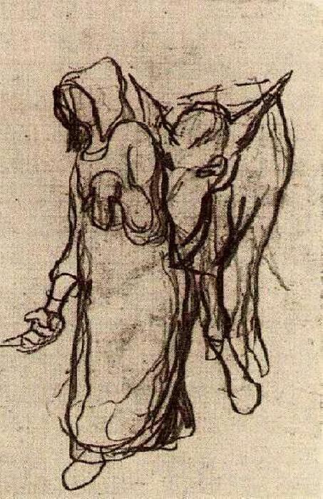 Wikioo.org – La Enciclopedia de las Bellas Artes - Pintura, Obras de arte de Vincent Van Gogh - mujer con una burro