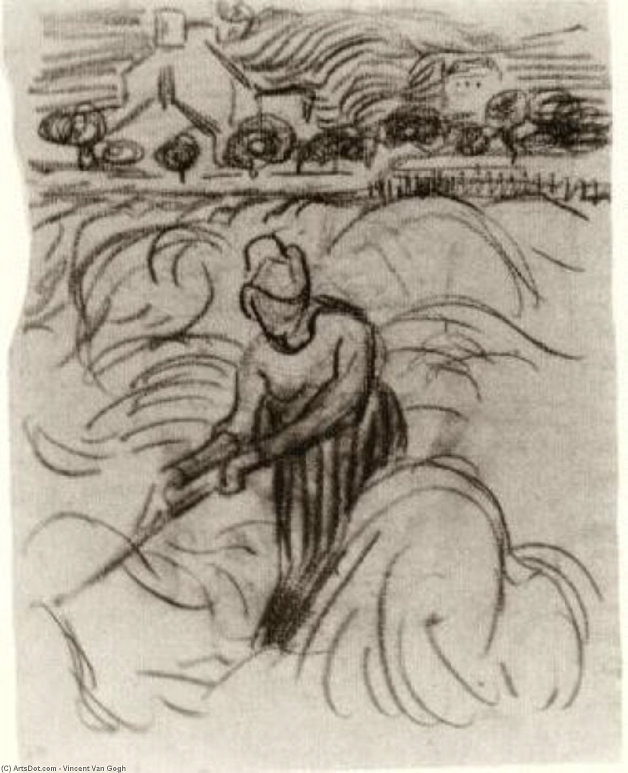 WikiOO.org - Güzel Sanatlar Ansiklopedisi - Resim, Resimler Vincent Van Gogh - Woman Working in Wheat Field