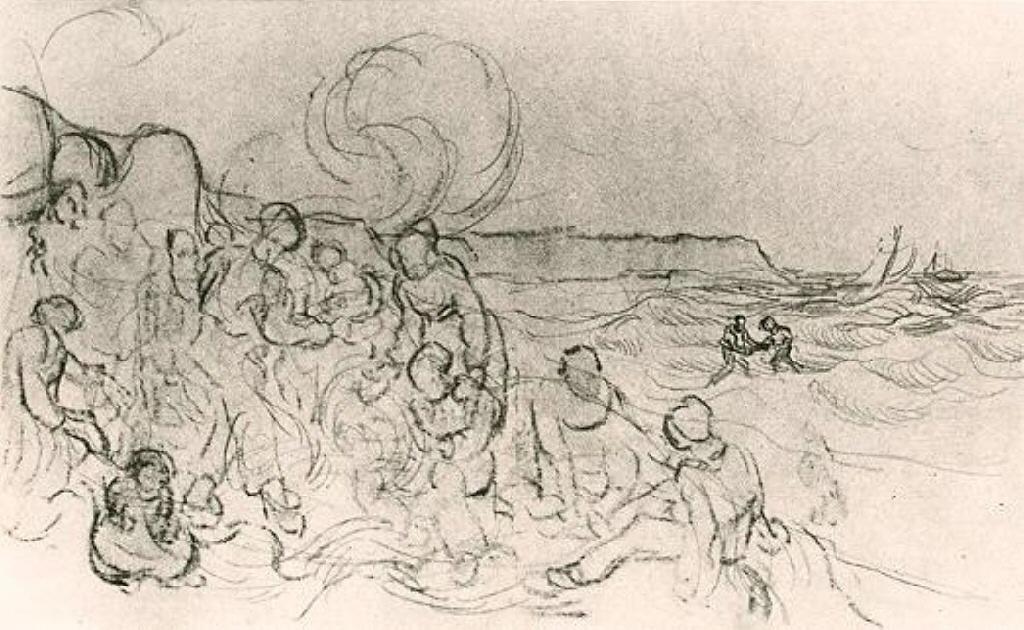 Wikioo.org - The Encyclopedia of Fine Arts - Painting, Artwork by Vincent Van Gogh - A Group of Figures on the Beach