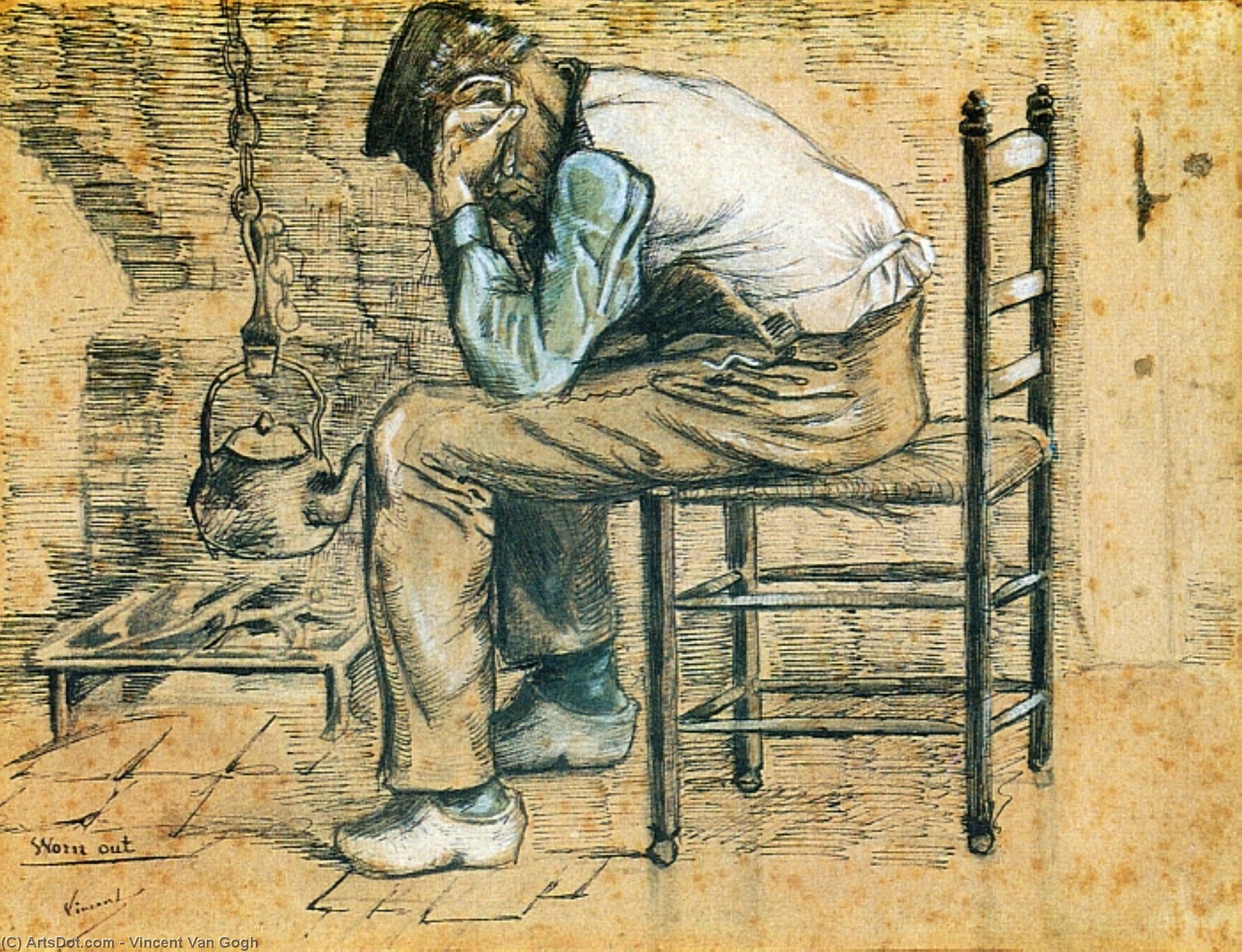 Wikioo.org - The Encyclopedia of Fine Arts - Painting, Artwork by Vincent Van Gogh - Peasant Sitting by the Fireplace (Worn Out)