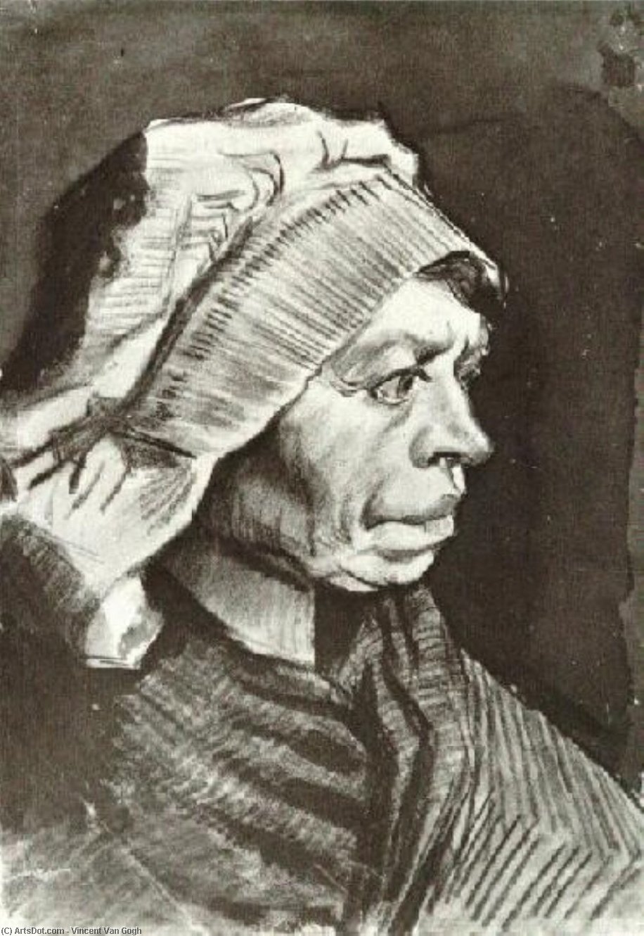WikiOO.org - Encyclopedia of Fine Arts - Lukisan, Artwork Vincent Van Gogh - Portrait of a Woman (Head of a peasant woman with bonnet)