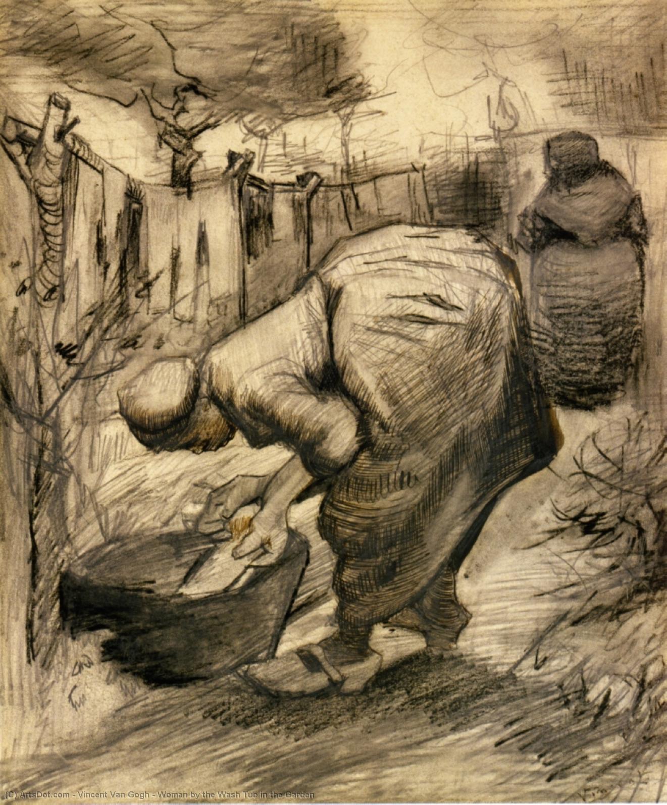 Wikioo.org – L'Encyclopédie des Beaux Arts - Peinture, Oeuvre de Vincent Van Gogh - femme par au  laver  baquet  dans  au  Jardin et