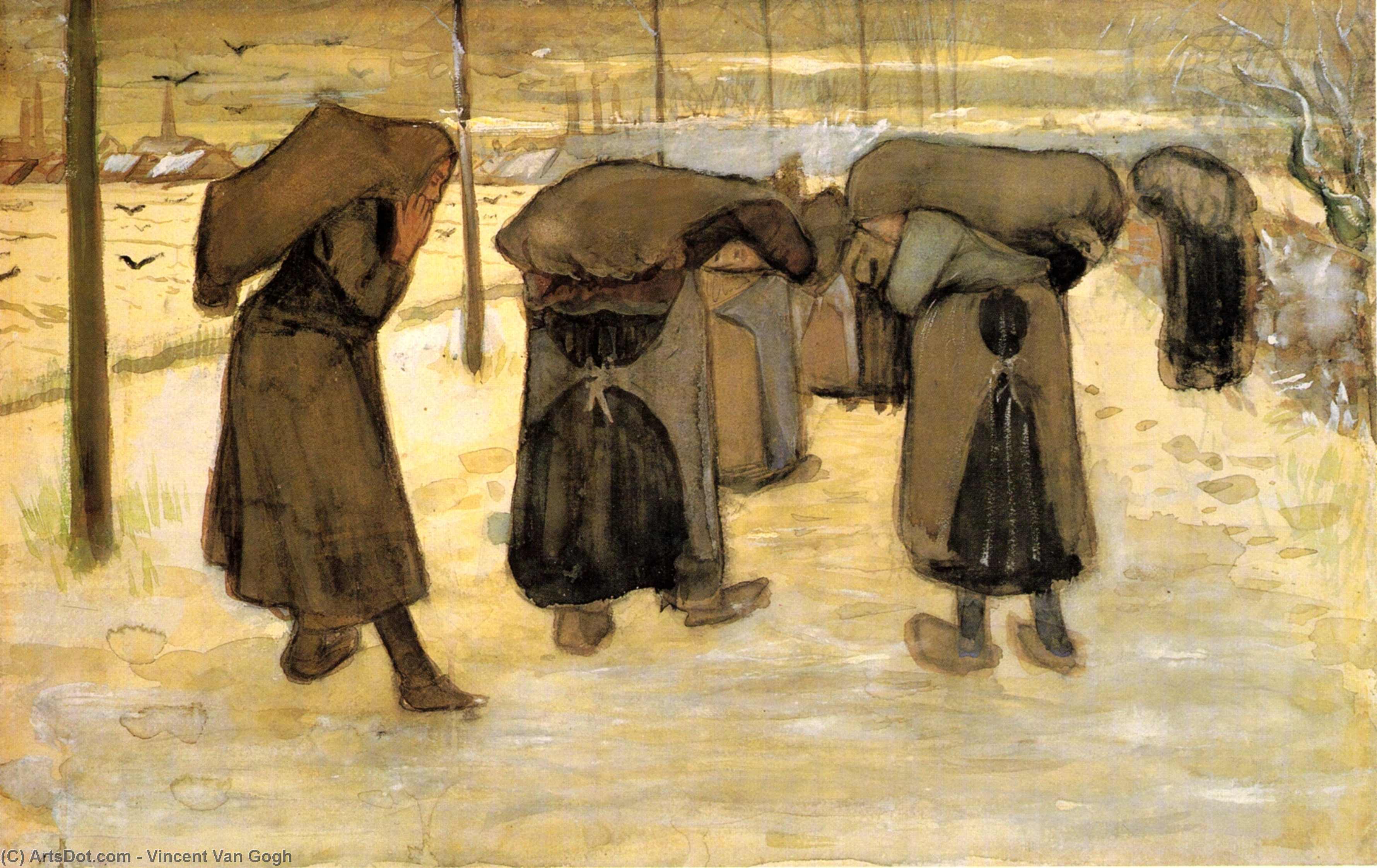 Wikioo.org - Die Enzyklopädie bildender Kunst - Malerei, Kunstwerk von Vincent Van Gogh - Miners' ehefrauen tragen säcke kohle