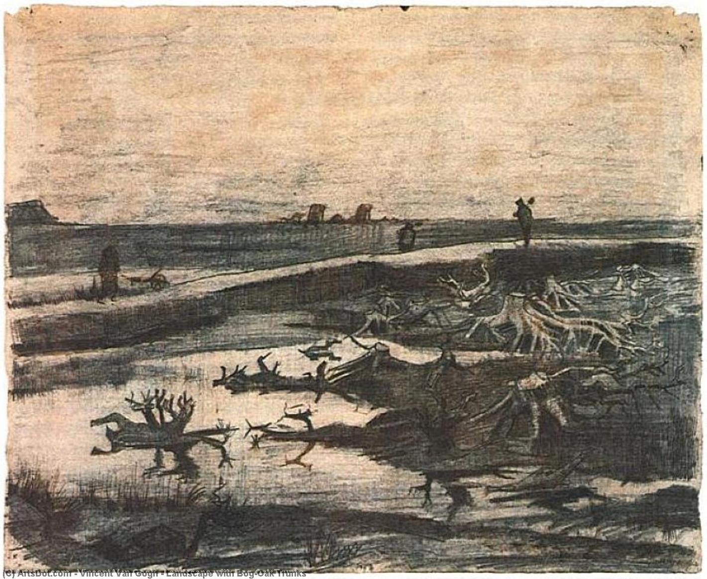 WikiOO.org - Encyclopedia of Fine Arts - Festés, Grafika Vincent Van Gogh - Landscape with Bog-Oak Trunks